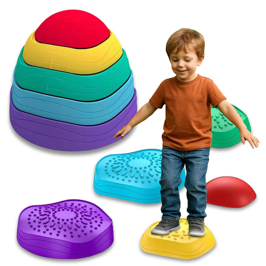 Stepping Stones for Kids, 5pcs Non-Slip Toddler Stepping Stones Age 3-6, Stackable Balance Stones with Stickers, Indoor & Outdoor Obstacle Course Sensory Toy, Promotes Balance & Coordination Skills