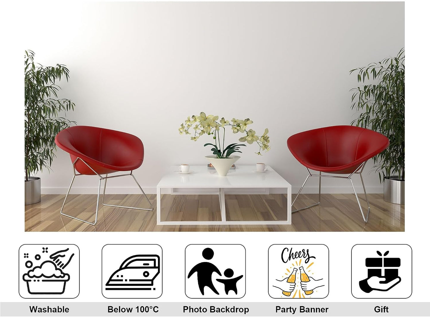KeyWork 8x5ft Modern Red Accent Chairs Backdrop Contemporary Interior Photography Background for Minimalist Party