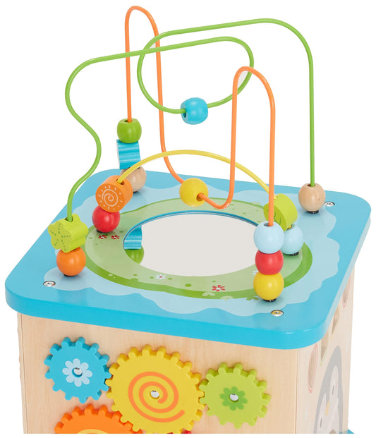 Amazon Basics Kids Wooden Activity Cube, Educational Learning Toy with Bead Maze and Shape Sorter, Developmental Fine Motor Skills, Gift for Toddlers Age 12M+, Multicolor, 13.4x22.5x13.4inches