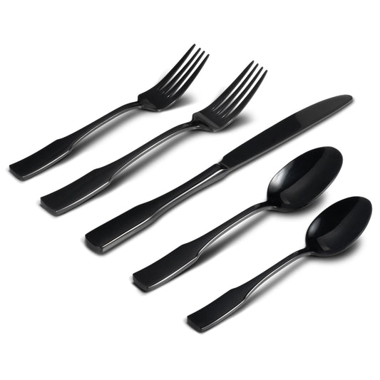 Alata Kate Black Mirror 40-Piece Silverware Set,Service for 8,Stainless Steel Flatware Set,Mirror Cutlery Set,Dishwasher Safe
