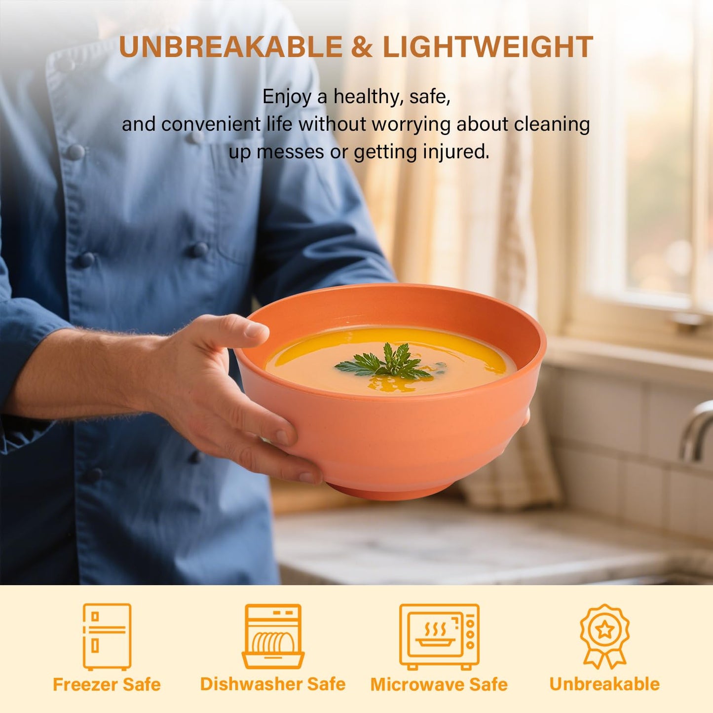 Homienly Unbreakable Large Wheat Straw Bowls 60 OZ Salad Bowls for Kitchen, Party, RV, Lightweight Camping Bowl Set Microwave and Dishwasher Safe Big Popcorn Bowl, Stackable (Multi, 6 PCS)