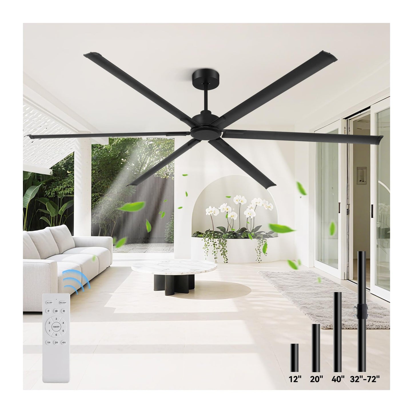 [Heavy Duty] 120 Inch Industrial Ceiling Fan, Big Assed Fan, HVLS Extra Large Commercial Ceiling Fan with Aluminum Blades, Remote Control, Powerful Reversible DC Motor for Warehouse, Shop, Garage