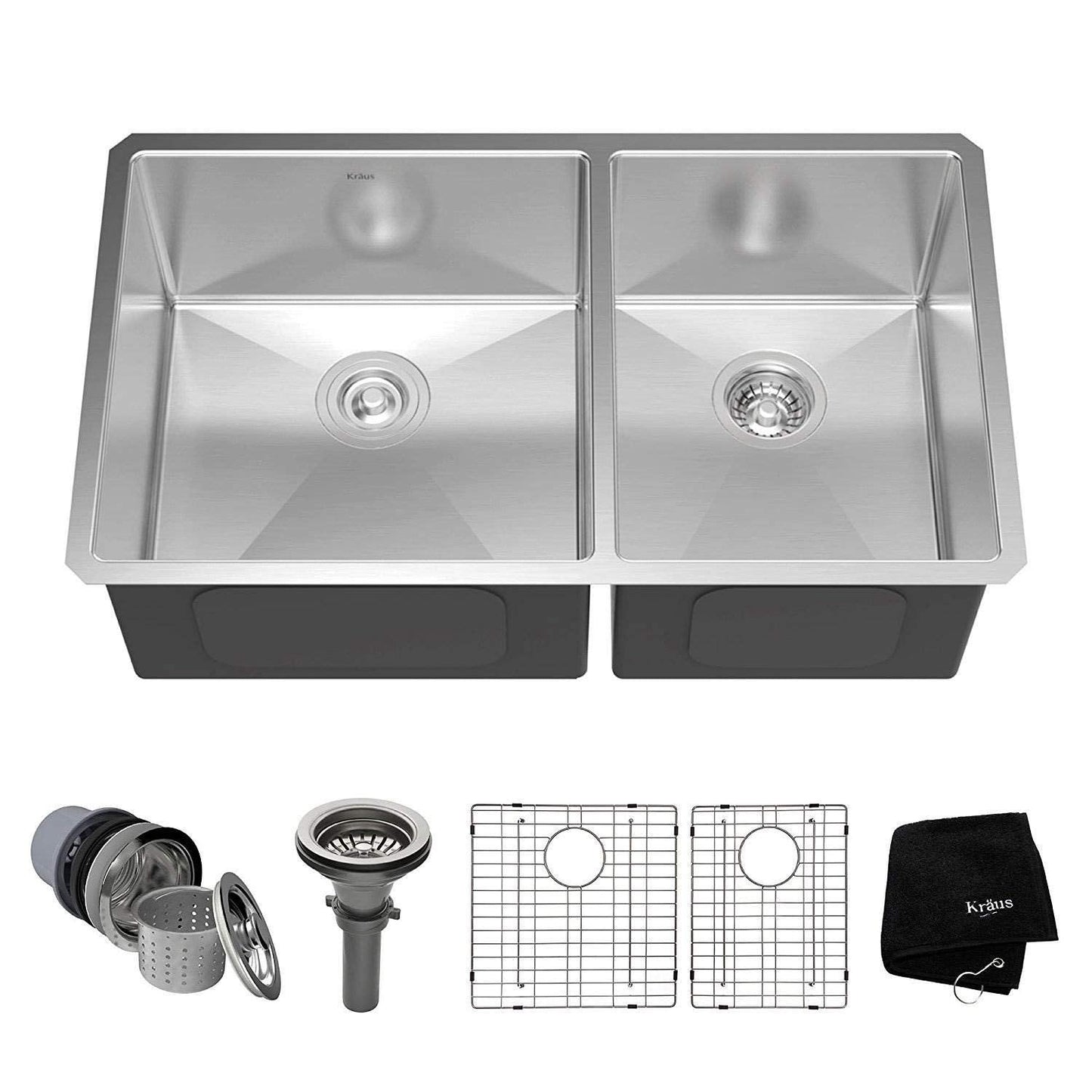 Kraus Kitchen Sinks Undermount - 33 Inch Stainless Steel Kitchen Sink, 60/40 Double Bowl, 16 Gauge, Model KHU103-33