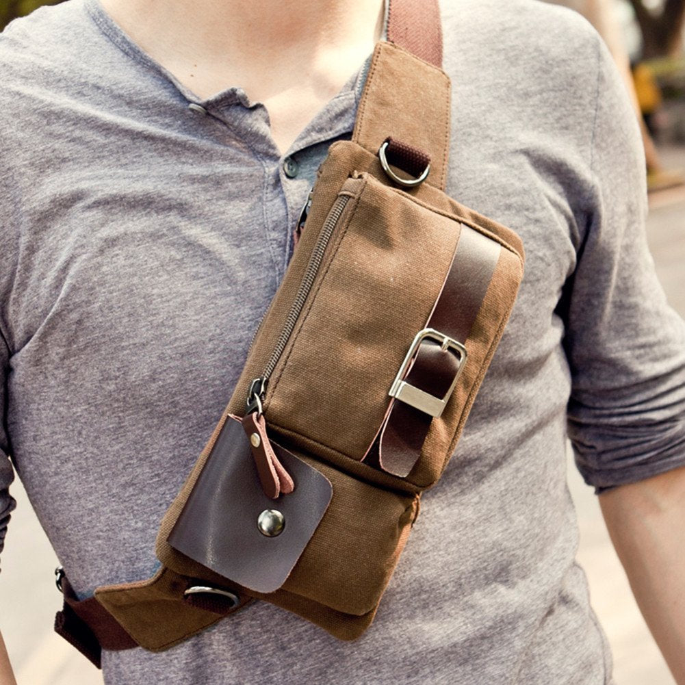 BAOSHA YB-01 Vintage Men's Waist Bag Sports Waist Pack Bum Bag Security Money Waist Day Pack Pouch Hip Belt Bag Bumbag Coffee