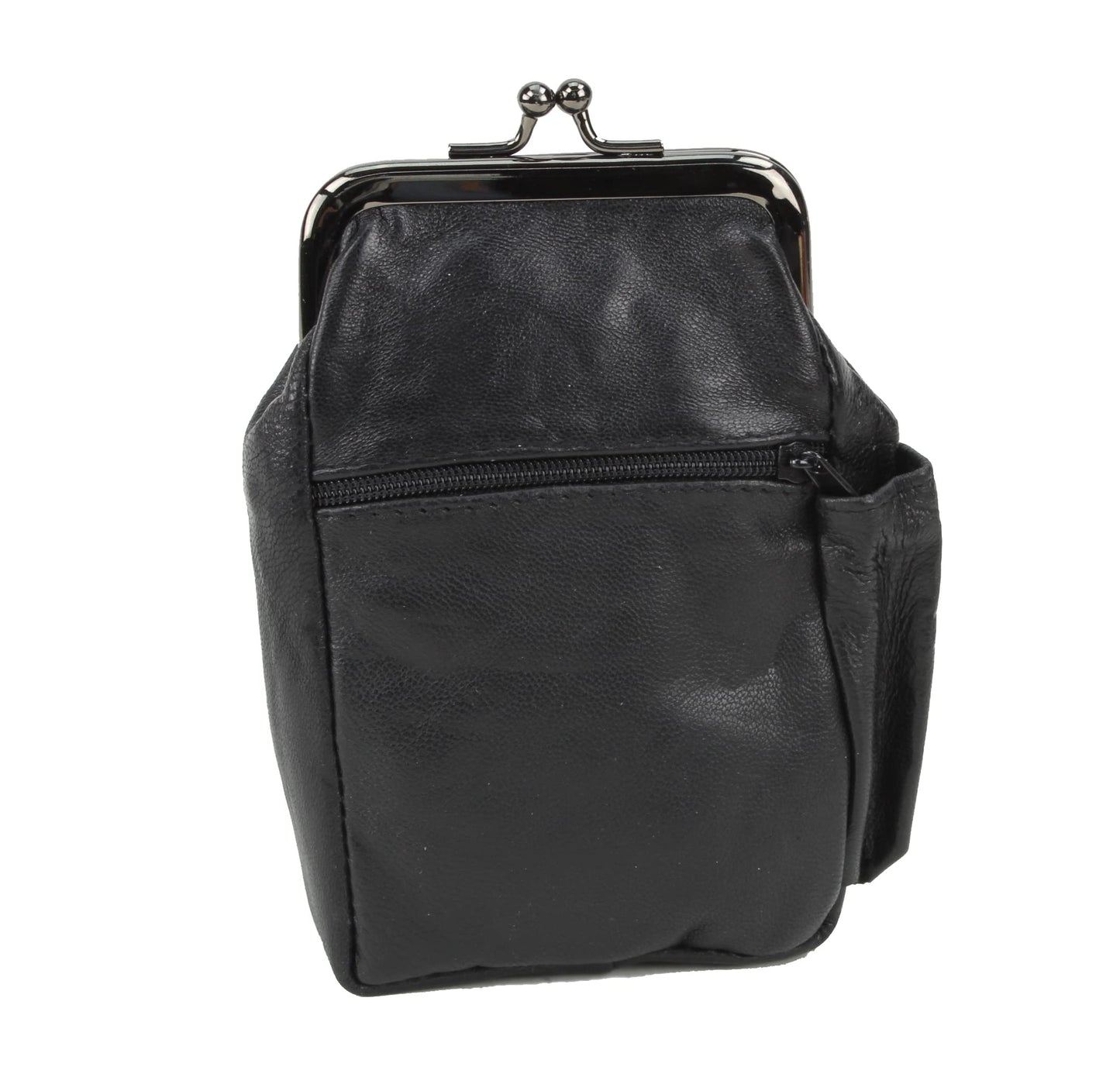 Leather Impressions Twist Clasp Leather Case - Compact Zipper Wallet for Cards, Cash, and Keys
