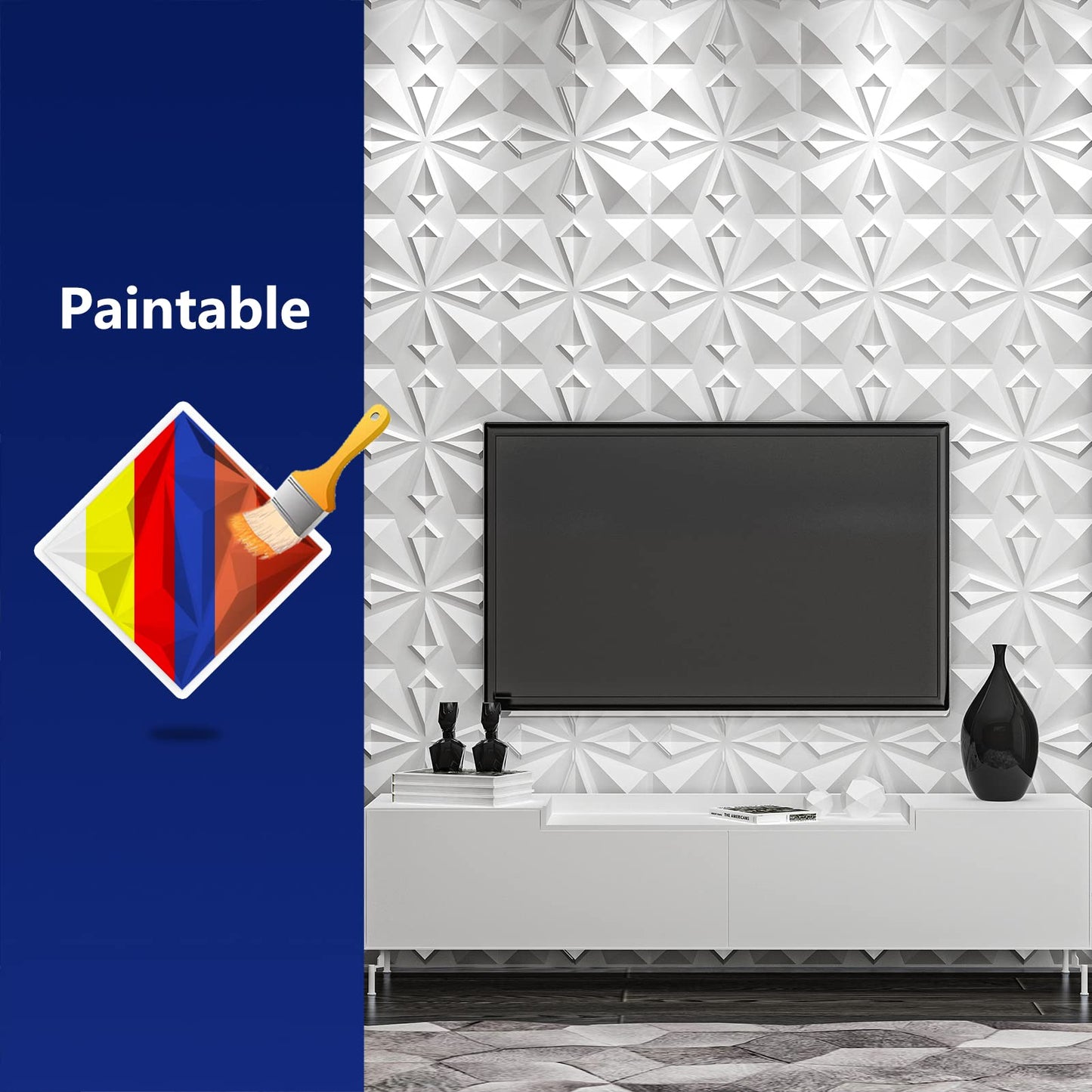 Art3dwallpanels 33 Pack 3D Wall Panel for Interior Wall Décor, PVC Textured 3D Wallpaper, Elegant Wall Tiles for Living Room Lobby Bedroom Hotel Office, White