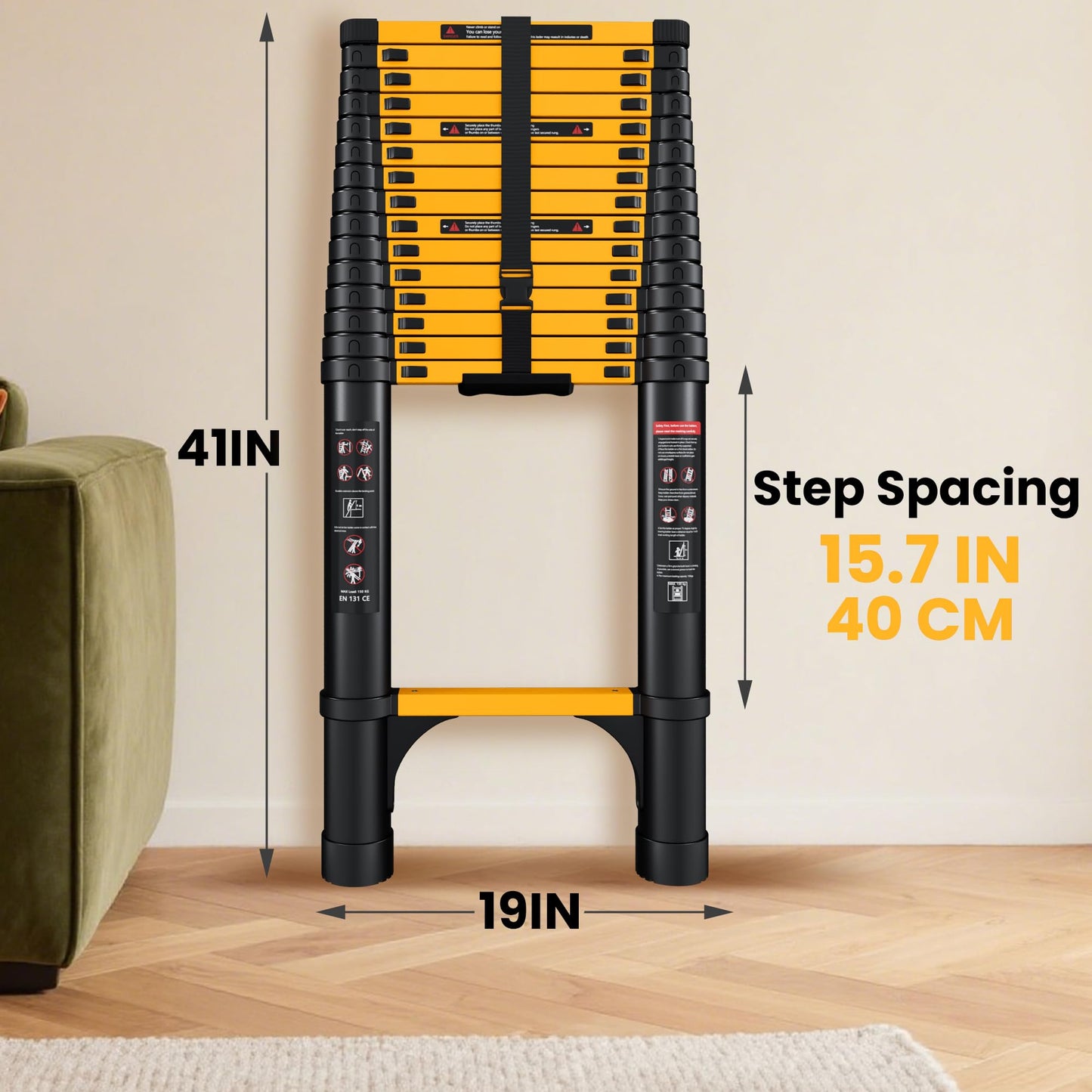 SINMEIRUN 20.3 FT Telescoping Ladder, Aluminum Extension Ladder, 330 lbs Load Capacity, Multi-Purpose Collapsible Ladder for Home and Work; Yellow