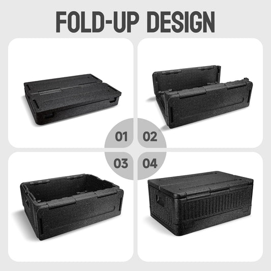 YUANHAO Collapsible Insulated Food Pan Carrier – Top-Loading EPP Catering Hot Box for 8" Full-Size Pans – Thermal Food Transport Warmer for Delivery, BBQ & Events – Keeps Hot/Cold 4+ Hours-Black