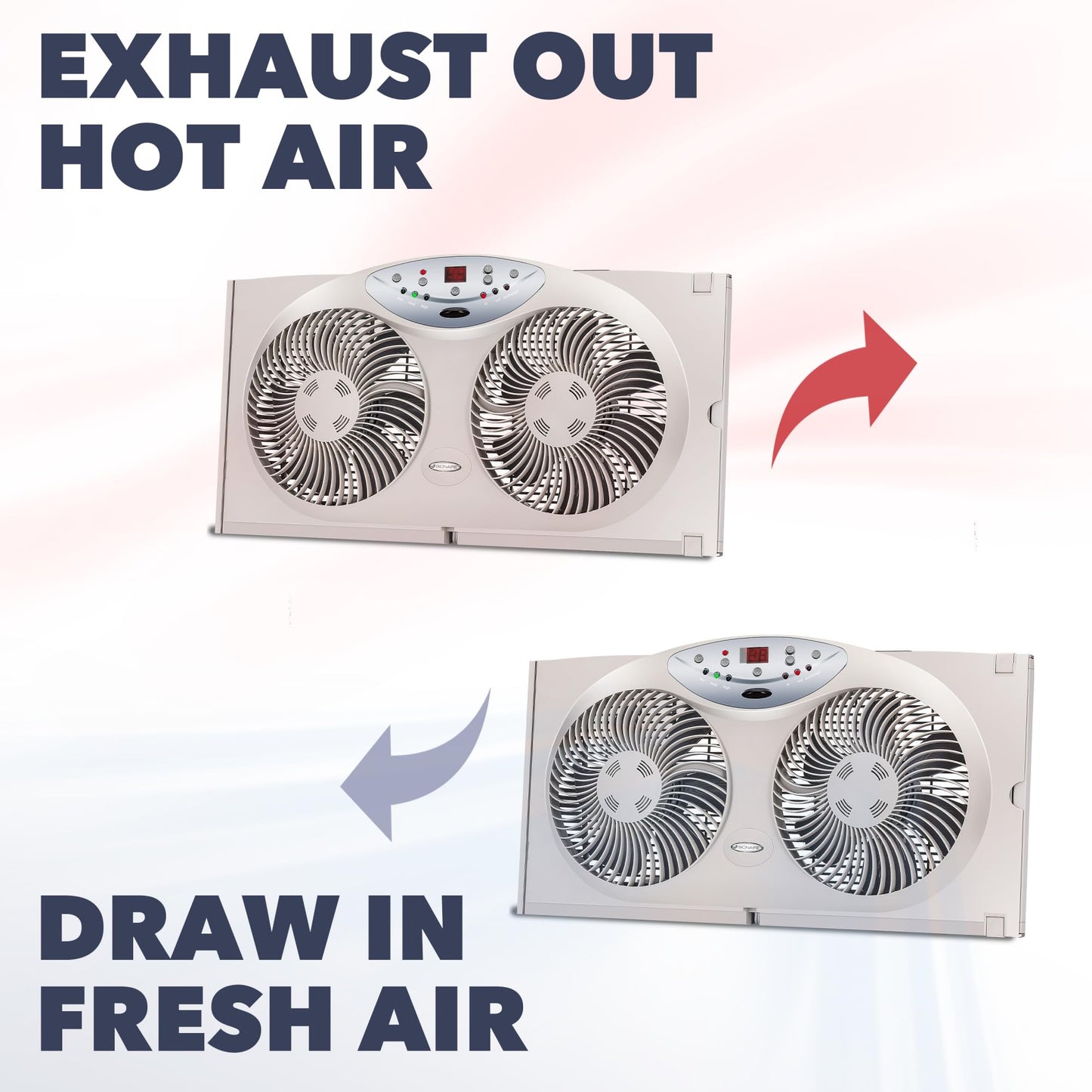 Bionaire Window Fan with Reversible Airflow Blades – 3-Speed Settings, Programmable Thermostat, LED Display, Remote Control, Fits 24–36" Windows, No Assembly Required
