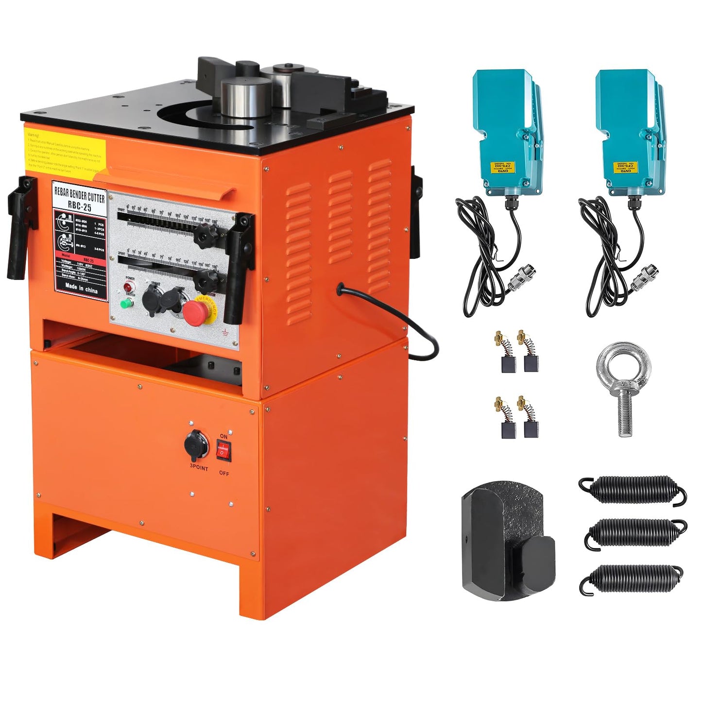 1600W Electric Rebar Bender, 19.6"L x 17.7"W x 31.1"H, Steel Bar Bending Machine with Foot Pedal, Portable Handle, 0°-180° Adjustable Angle, 6-7 Second Fast Bending Speed