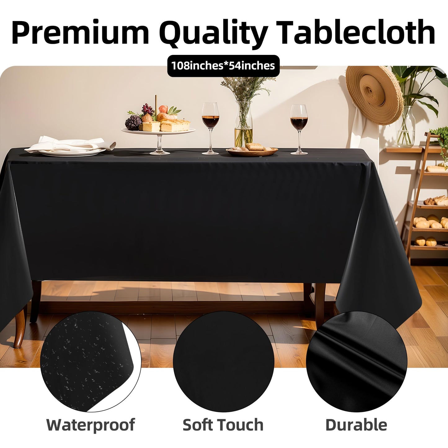 Oeeuyasn 129 PCS Black Disposable Dinnerware Set for 16 People, Party Supplies with 7"/9"Paper Plates, Cups, Napkins, Plastic Forks, Knives,Tablecloth for Wedding Birthday, Graduation, Festivals