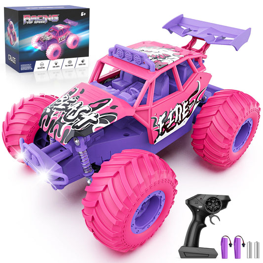 Meislane Remote Control Car, All Terrain RC Cars with Speed Switch RC Truck with LED Headlight and Rechargeable Batteries, 20KM/H Monster Truck Toys Gift for Girls Age 6-8 8-12, Pink