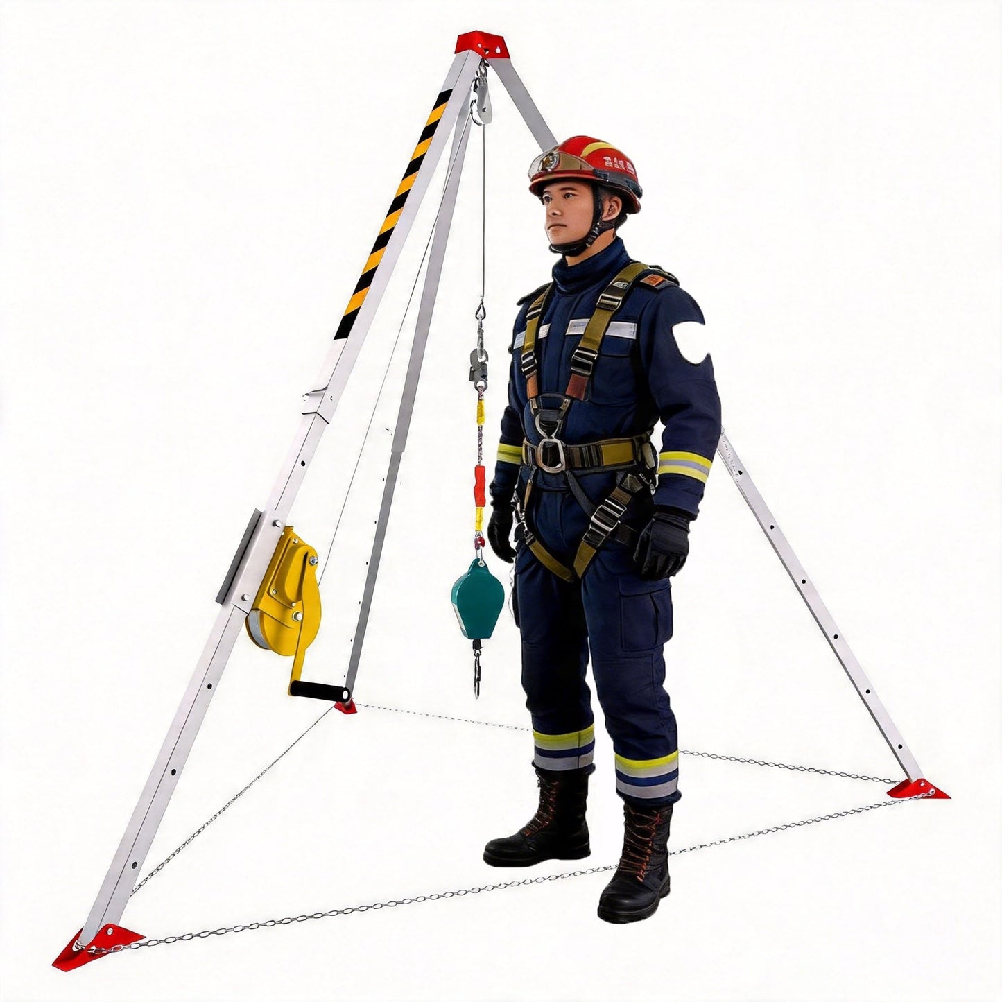 Heavy Duty 2600LBS Confined Space Tripod Kit, Rescue Tripod and Winch with 98FT Steel Cable, Tripod Lifting Hoist & Retrieval System, 4.4-7.1ft Adjustable Legs for Manhole Sewer Rescue