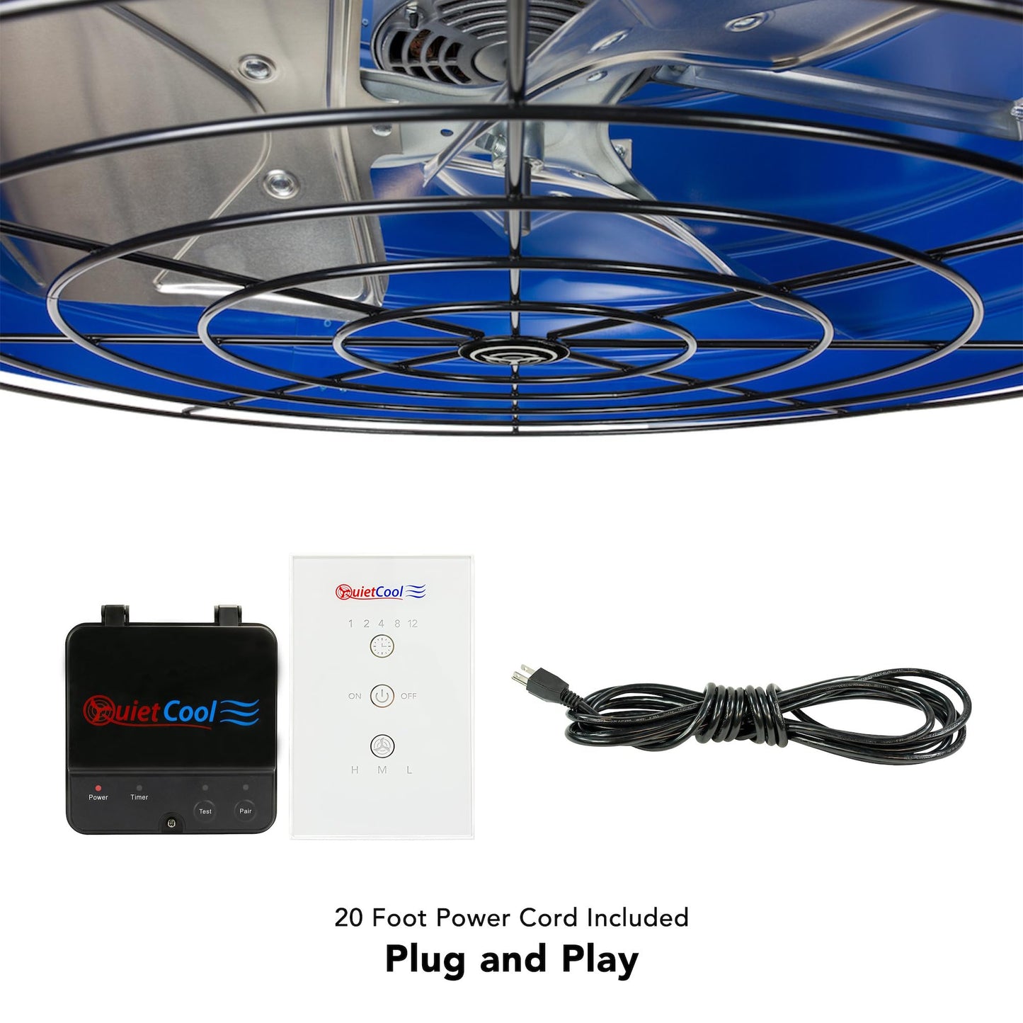 Quietcool QC CL-3100 RF Classic Advanced Whole House Fan with Wireless Control - Up to 3126 CFM - Two Speed - Covers up to 1,608 SQFT - 10 Year Warranty - Removable Grille
