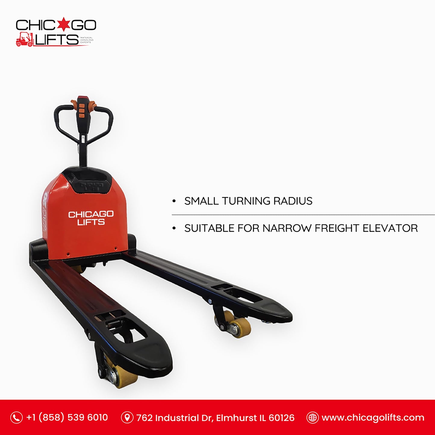 Chicago Lifts Electric Pallet Jack 4400lbs Capacity Economy Pallet Truck Lithium Battery Type Jack 48" x27" Fork