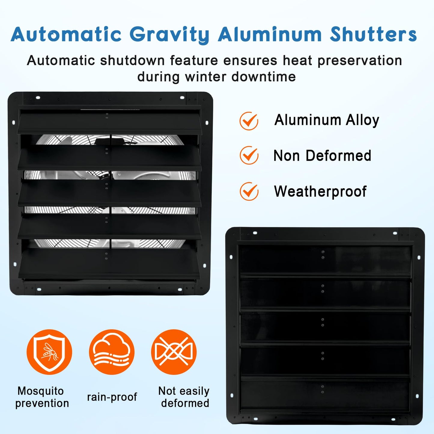 Garvee 24 In Shutter Exhaust Fan, Wall Mounted Shutter Exhaust Fan Aluminum, 3500 CFM High Speed Louvered Vent Fan with Automatic Shutter for Garage, Attic, Workshop, Greenhouse