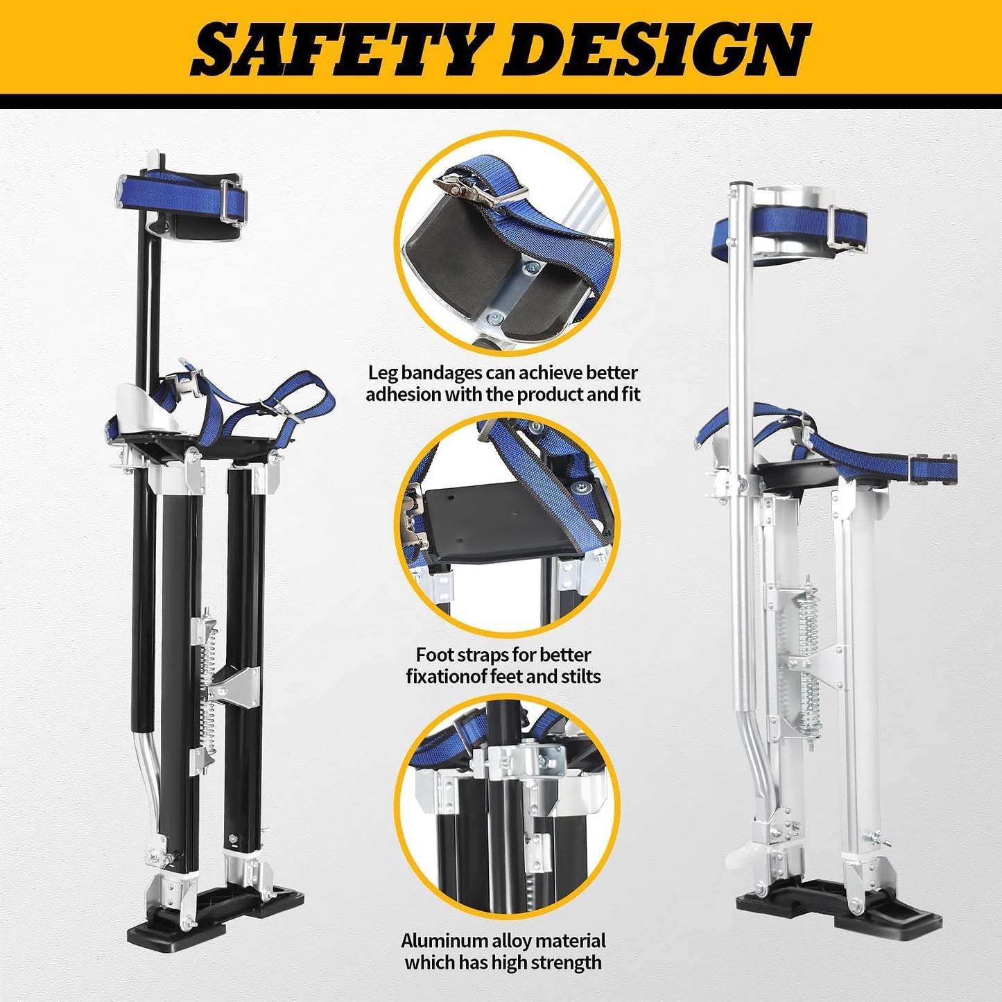 Jecoupoon 48-64 Inch Aluminum Alloy Drywall Stilts with Sliver/Black for Working at High Places (Black,48-64 Inch)