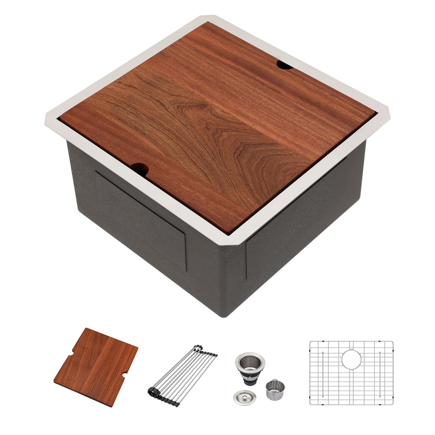 21 Undermount Bar Sink - Beslend 21x19 Inch Stainless Steel Bar Sink 16 Gauge Fully Covered Workstation Sinks RV Sinks 10 Inch Deep Under Counter Single Bowl Basin with Cutting Board