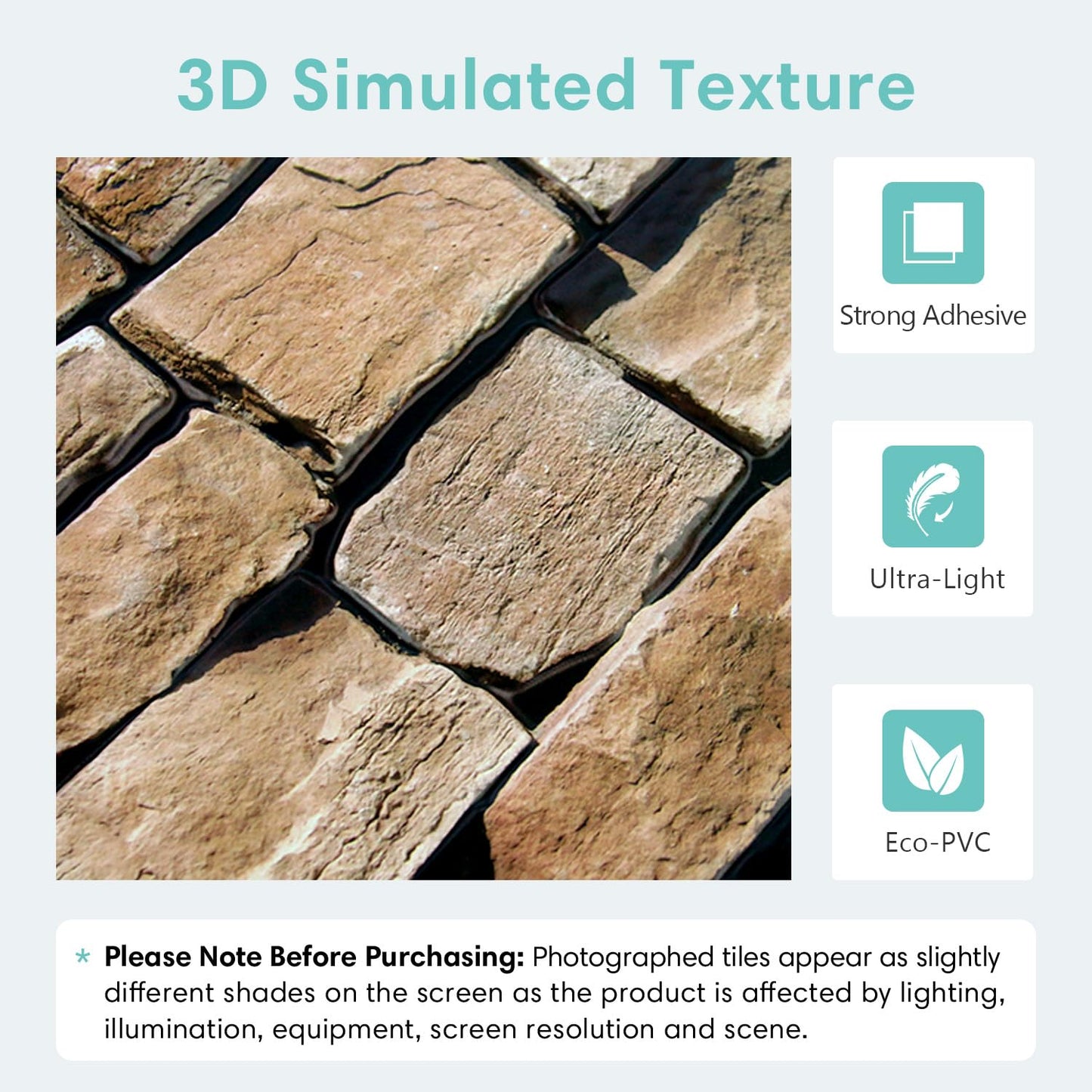 Commomy 3D Faux Stone Wall Panel Peel and Stick Wall Tiles - Fake Stone Wall Sticker 10 Pcs of 11.8" x 11.8" Thin Ultralight PVC Rock Wall Covering Kitchen Backsplash,Living Room,Interior Wall Decor