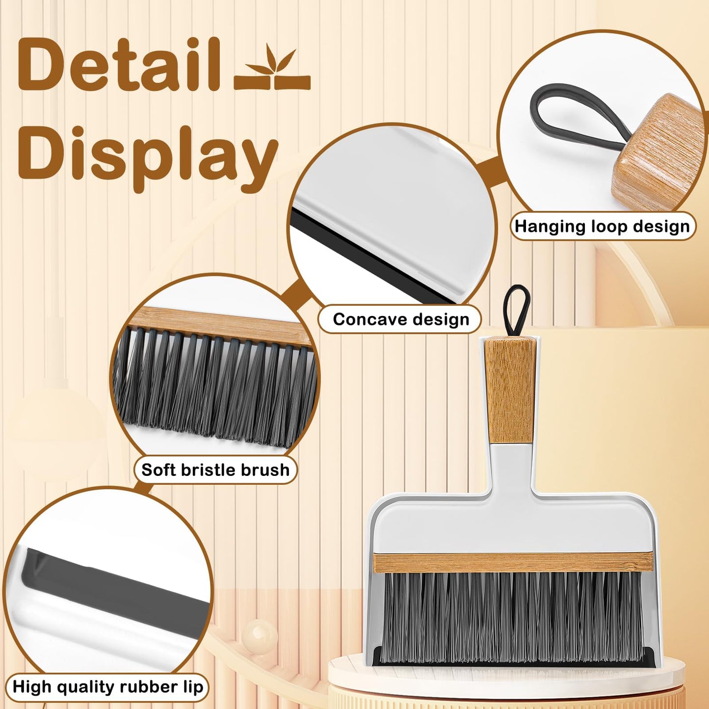 THINKLEARN Mini Dustpan and Brush Set, Portable Broom and Dustpan Combo Set with Bamboo Handle, Handheld Broom Set for Cleaning Desk Drawers Sofas and RV