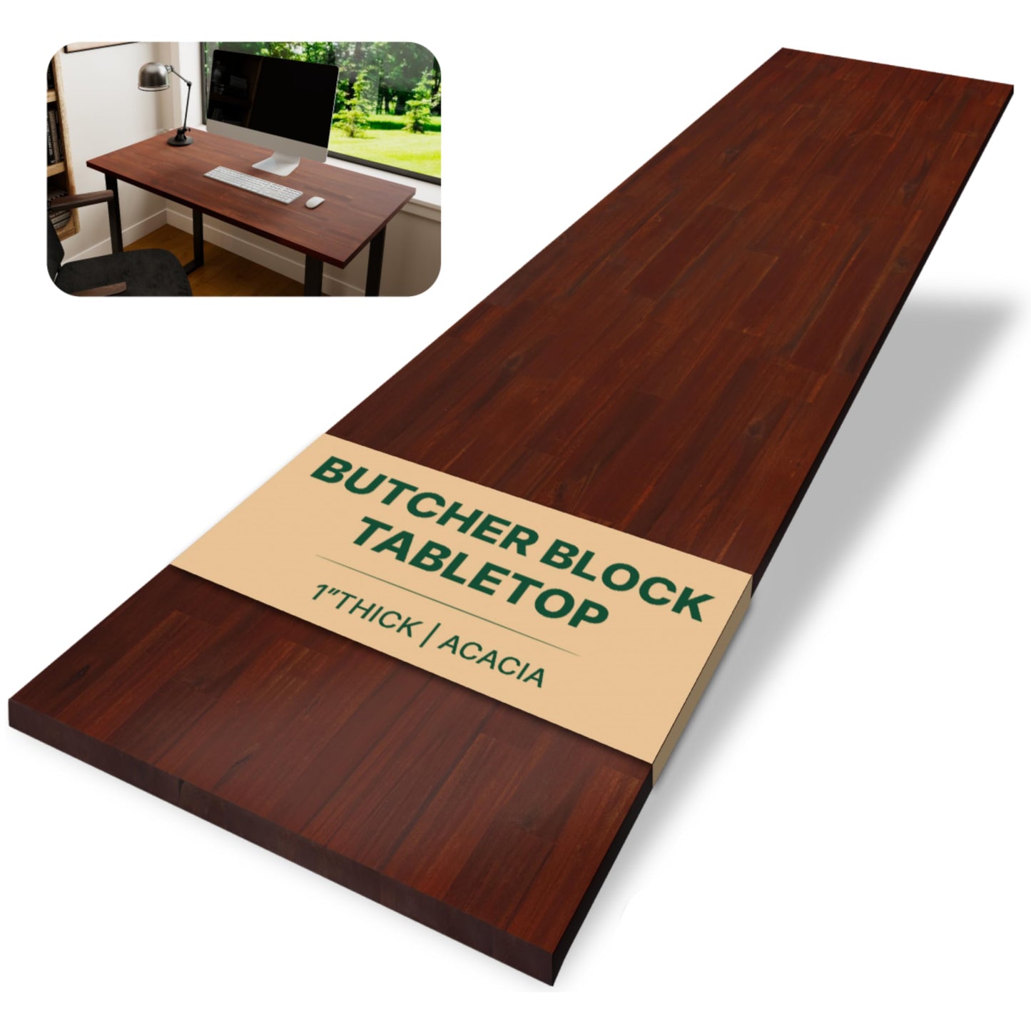 Howizz 60 x 25in Solid Wood Table Top - 1in Thick Butcher Block Countertop for Standing Desk, Office Table, Workbench, DIY Furniture Projects, Cherry Finish