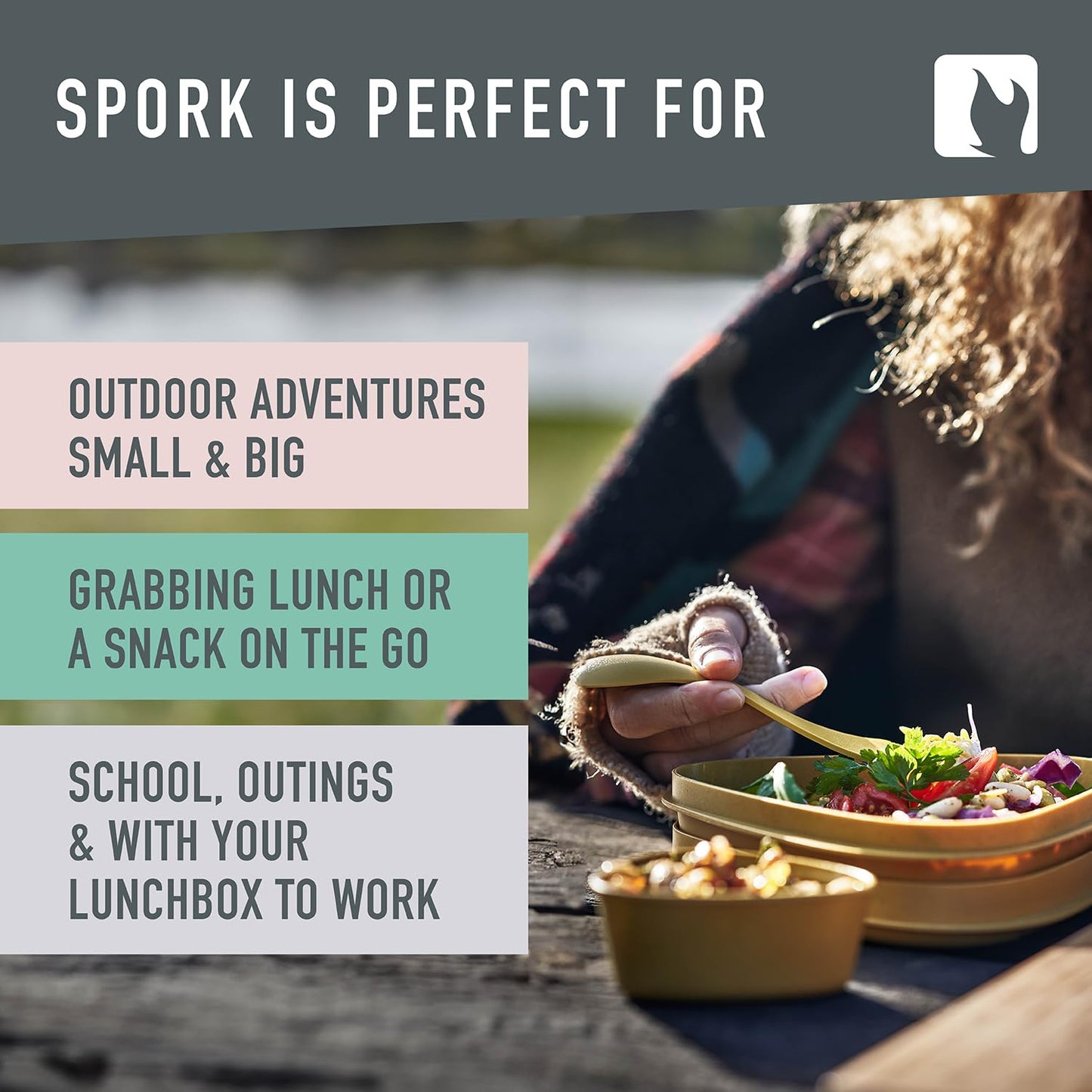 Light My Fire Spork Original 4-Pack 3-in-1 Camping Spoon Fork Knife Combo Reusable Travel & Camping Utensils Lunch Spork Outdoor Backpacking Hiking Picnic Utensil BPA Free, SageGreen