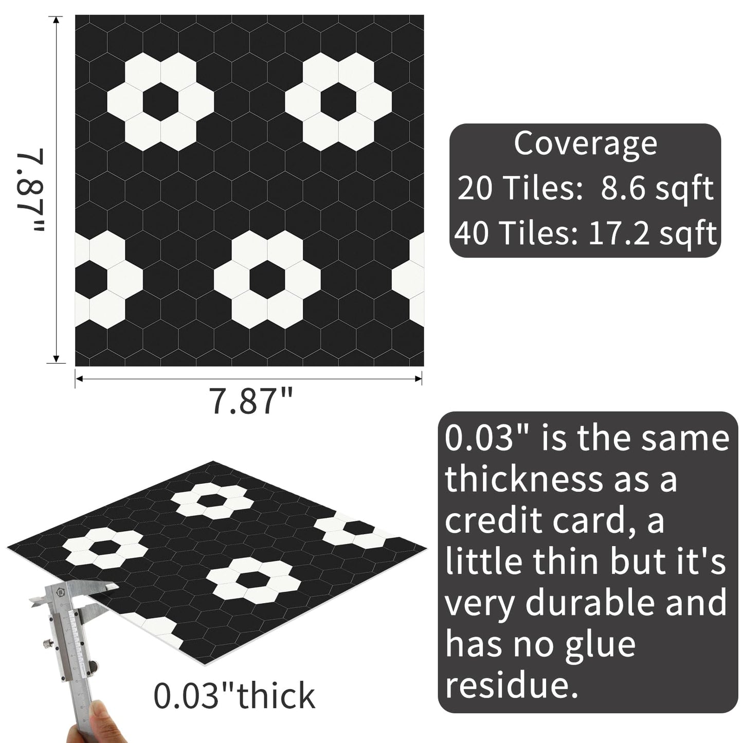 MORCART Peel and Stick Floor Tile, Vinyl Flooring Waterproof, DIY Flooring for Bathroom, Kitchen, Fireplace, Pet House, Stairs, Bedrooms, Wall(40PCS,7.87" x 7.87",Black)