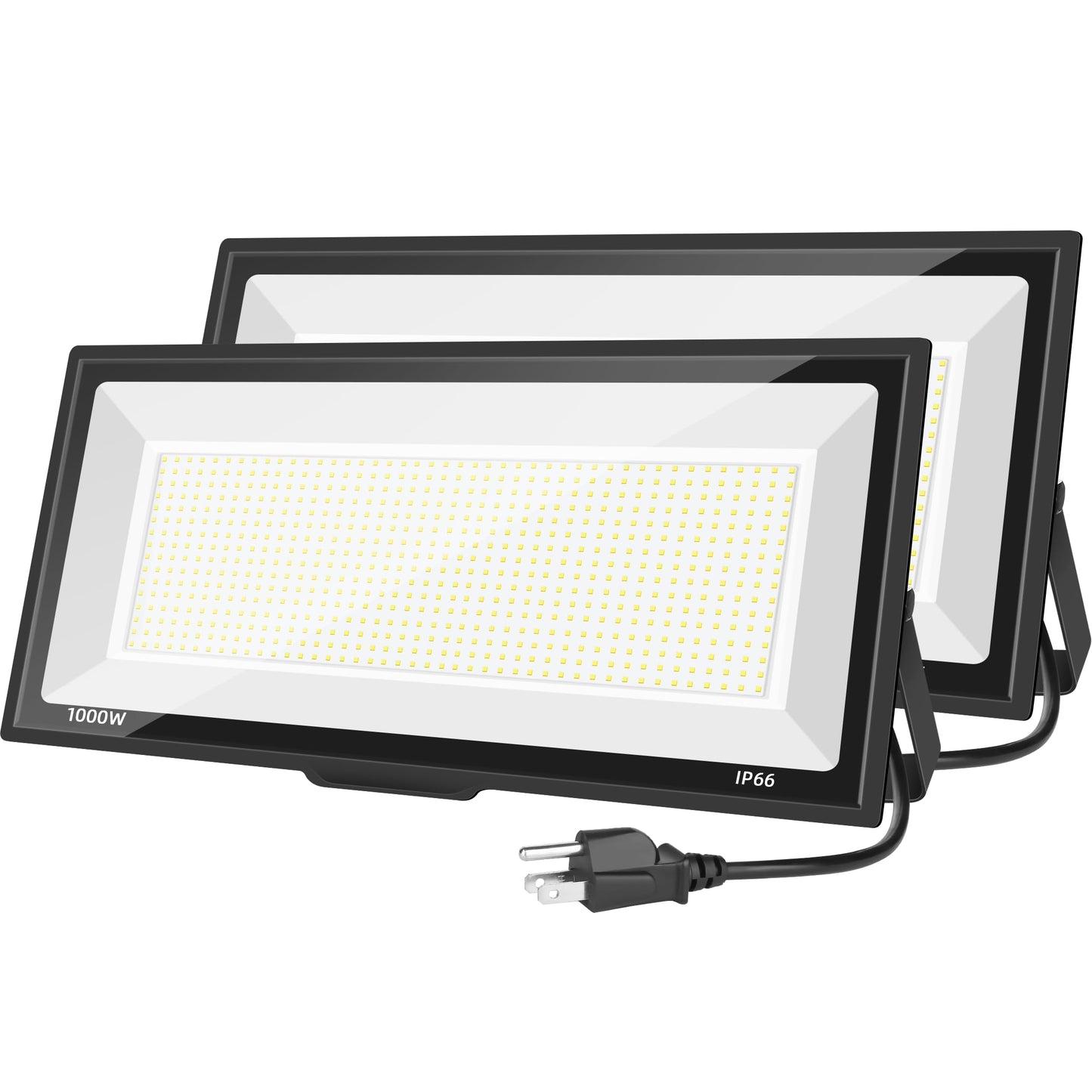 Sunkkes 1000W Flood Lights Outdoor,95000lm Bright LED Work Light with Plug,6500K Daylight White LED Flood Lighting,IP66 Waterproof Security Yard Lights for Court, Parking Lots, Stadium, Field, 2 Pack