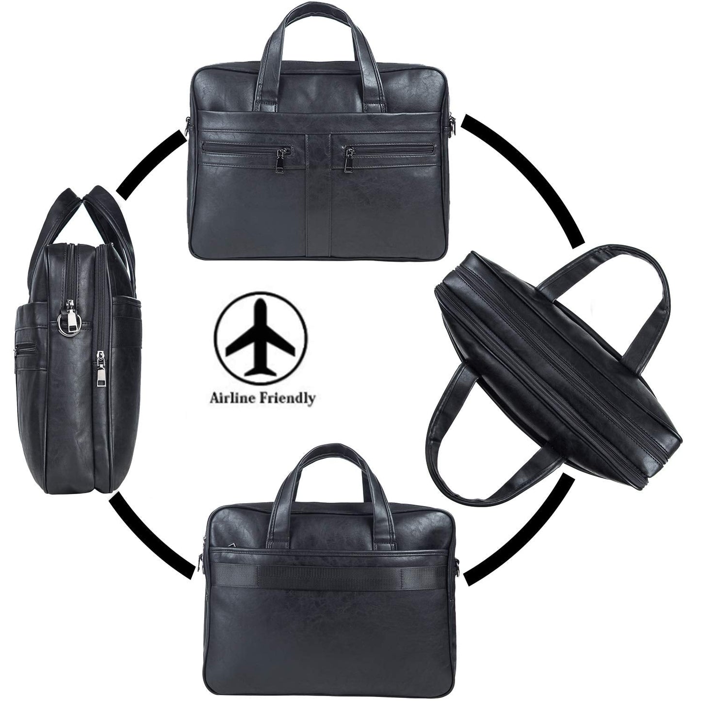 seyfocnia Men's Leather Messenger Bag, 15.6 Inches Laptop Briefcase Business Satchel Computer Handbag Shoulder Bag for Men-Black