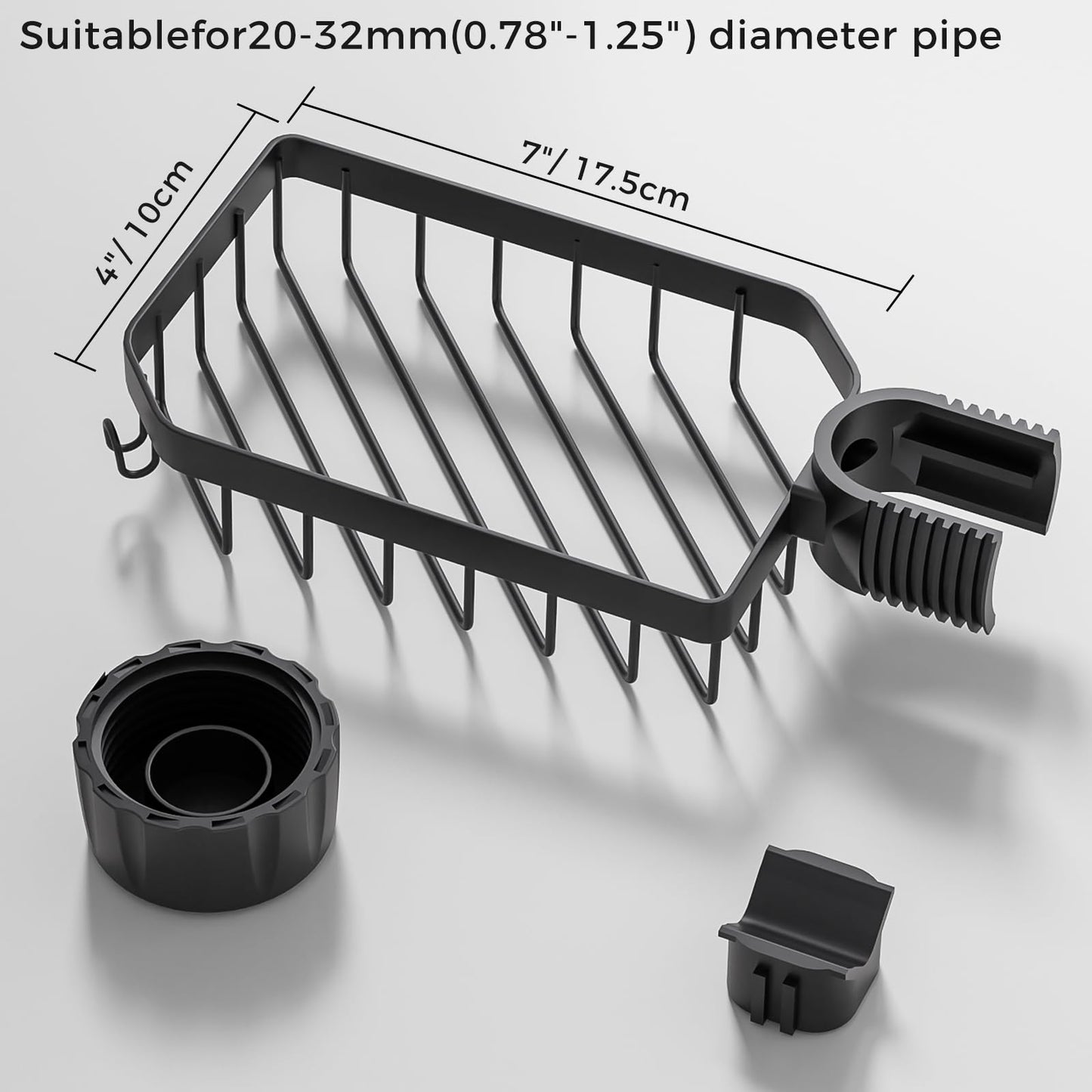 LONIN Sponge Holder Over Faucet Kitchen Sink Caddy Organizer, Stainless Steel Detachable Hanging Faucet Drain Rack for Bathroom, Scrubbers, Soap, (Black)