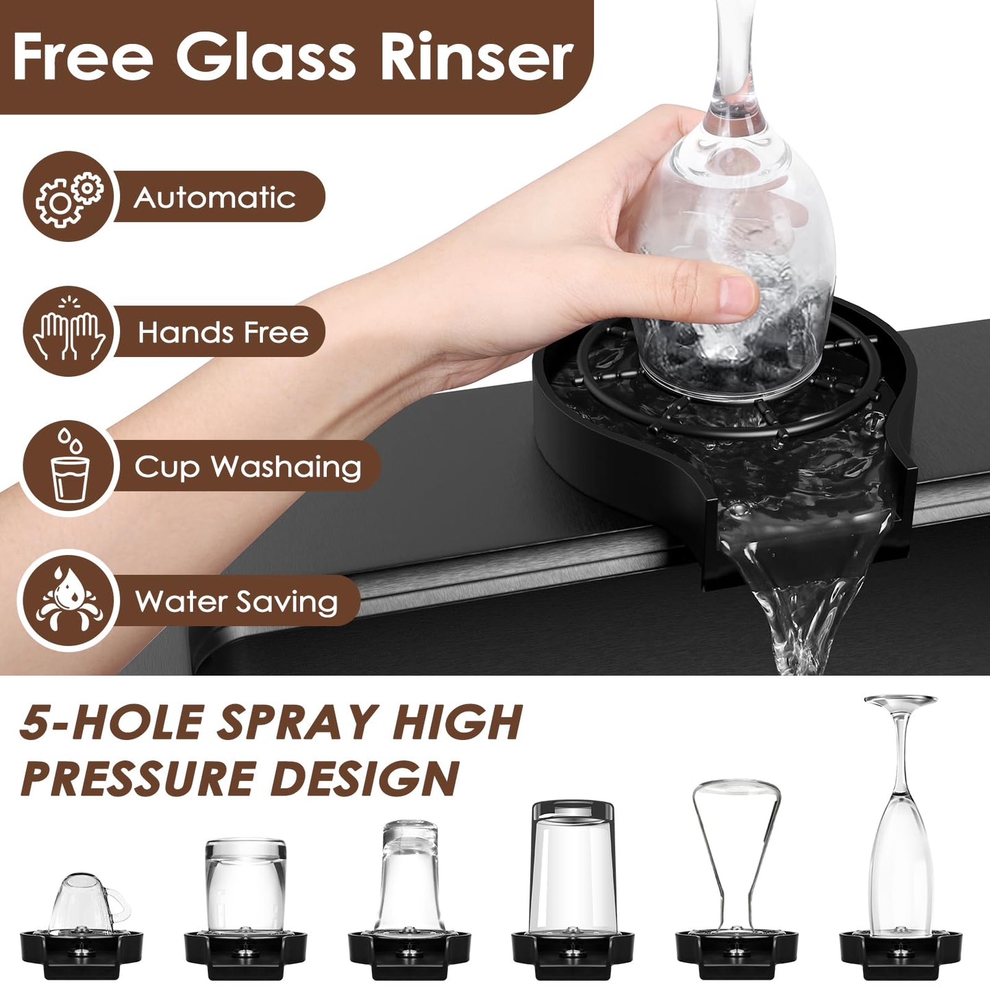 BURCHAIN 33x22 Inch Kitchen Sink Black Drop In Stainless Steel Kitchen Sinks 16 Gauge Single Bowl Workstation Luxury Top Mount Sink with 6 Accessories Include Glass Rinser (Black)