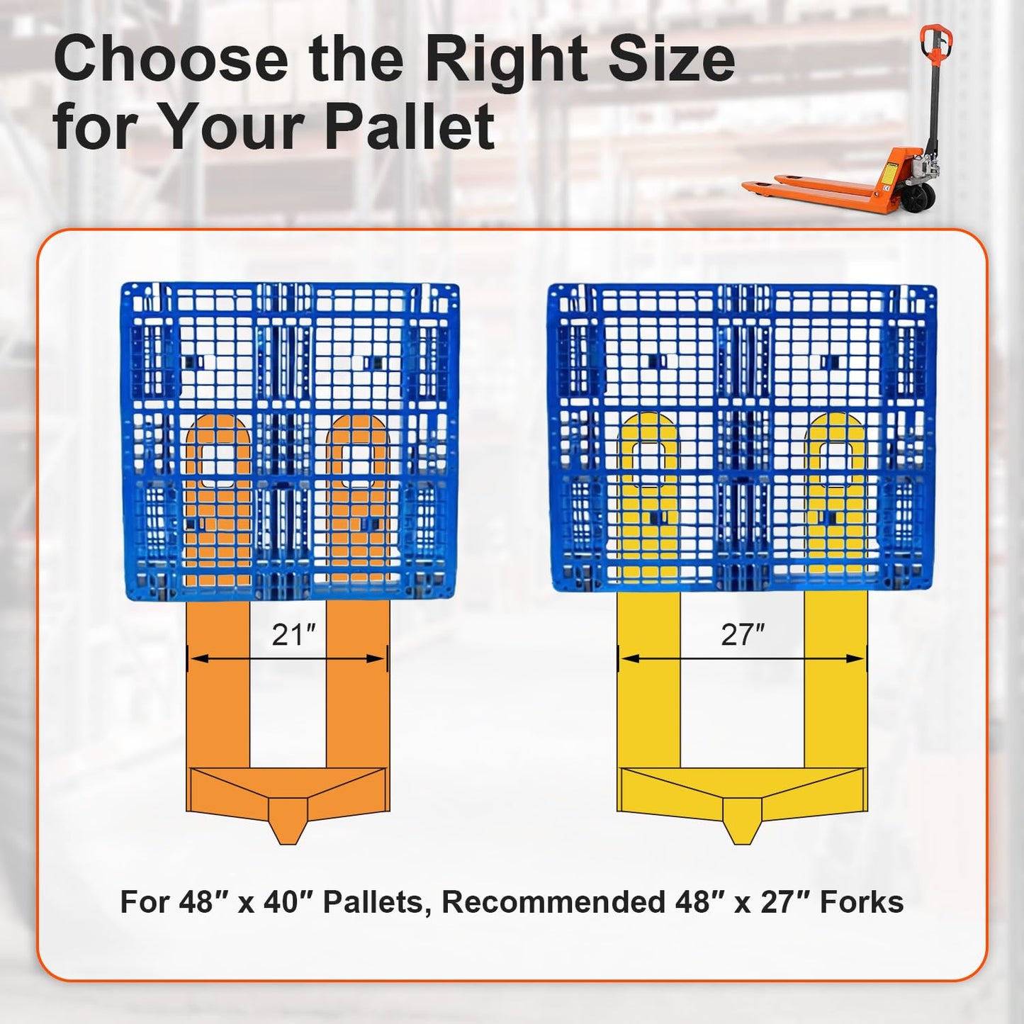 Tory Carrier Manual Pallet Truck - 5500LBS High - Capacity, 21" x 48" Forks, Industrial - Grade Heavy - Duty Solution for Efficient Warehouse & Factory Material Handling
