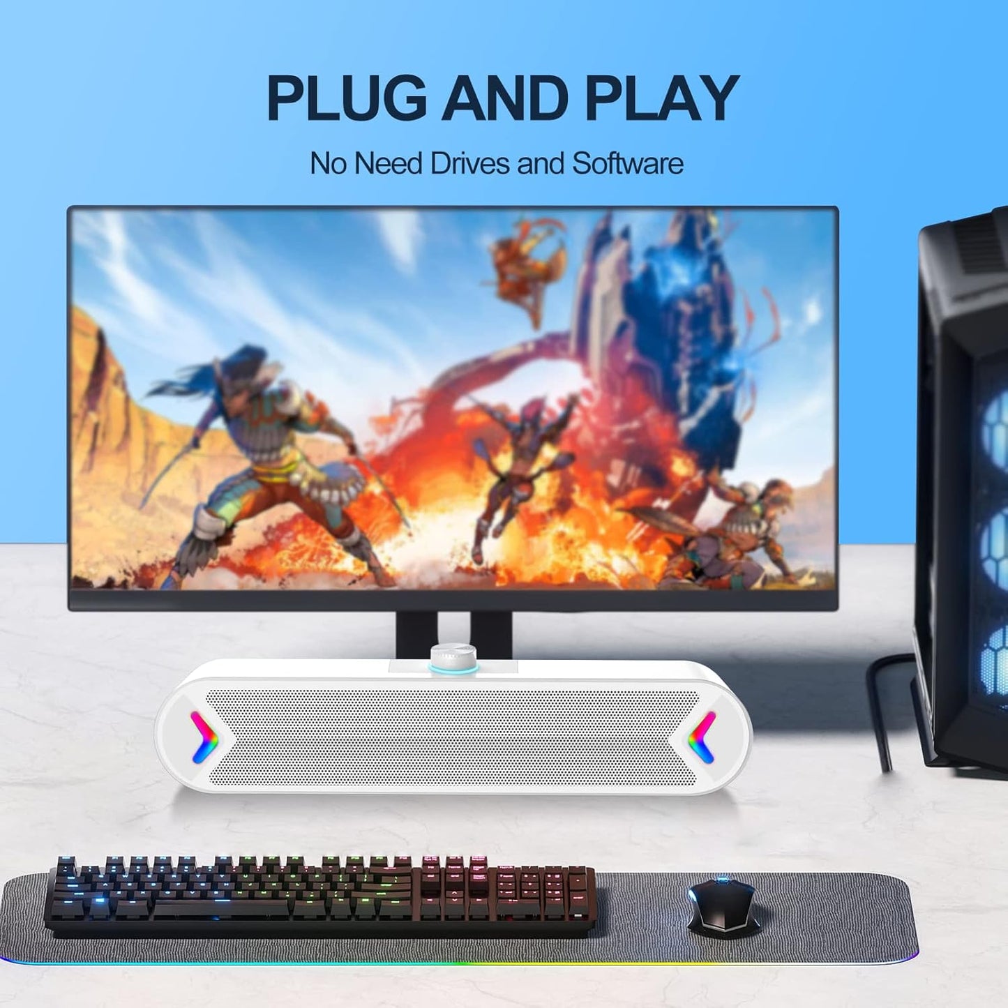 LENRUE 10W Computer Speakers,PC Speakers for Desktop,Wired USB-Powered Sound-bar for Computer with Stereo Sound