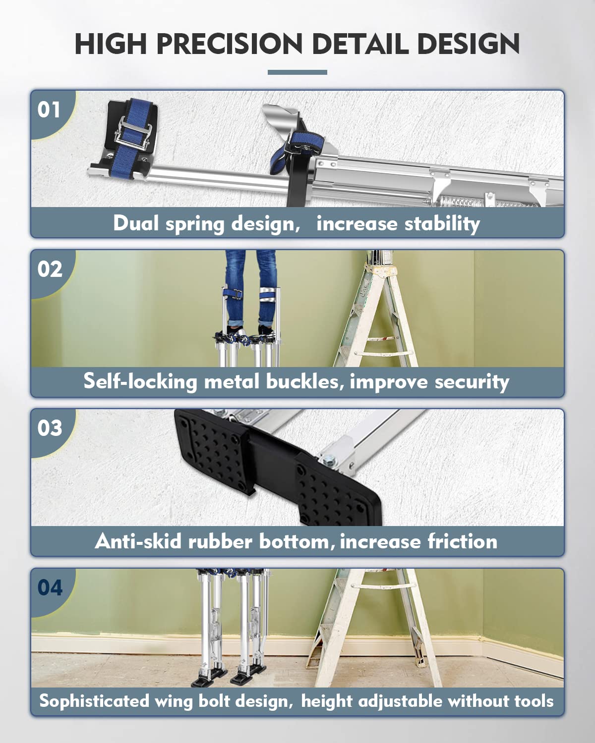 GCCSJ 18''-30'' Stilts for Adults Adjustable Heights Aluminum Work Stilts with Protective Knee Pads for Sheetrock Drop Ceiling Painting Painter or High Shrub Trimming