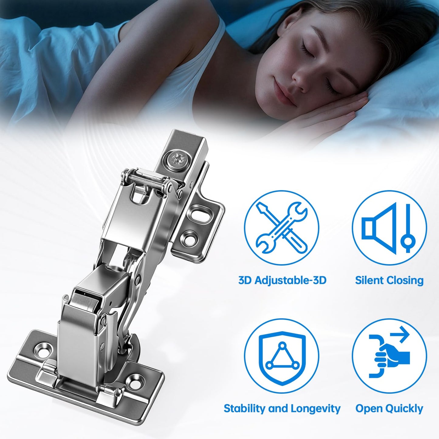 TopDirect 4 Pack Frameless Kitchen Cabinet Hinges,170 Degree Concealed Hydraulic Dampened Closing Door Hings for Closets,Storage Cabinet,Bookshelf Full Overlay Folding Cabinet Hinge Buffer Damper