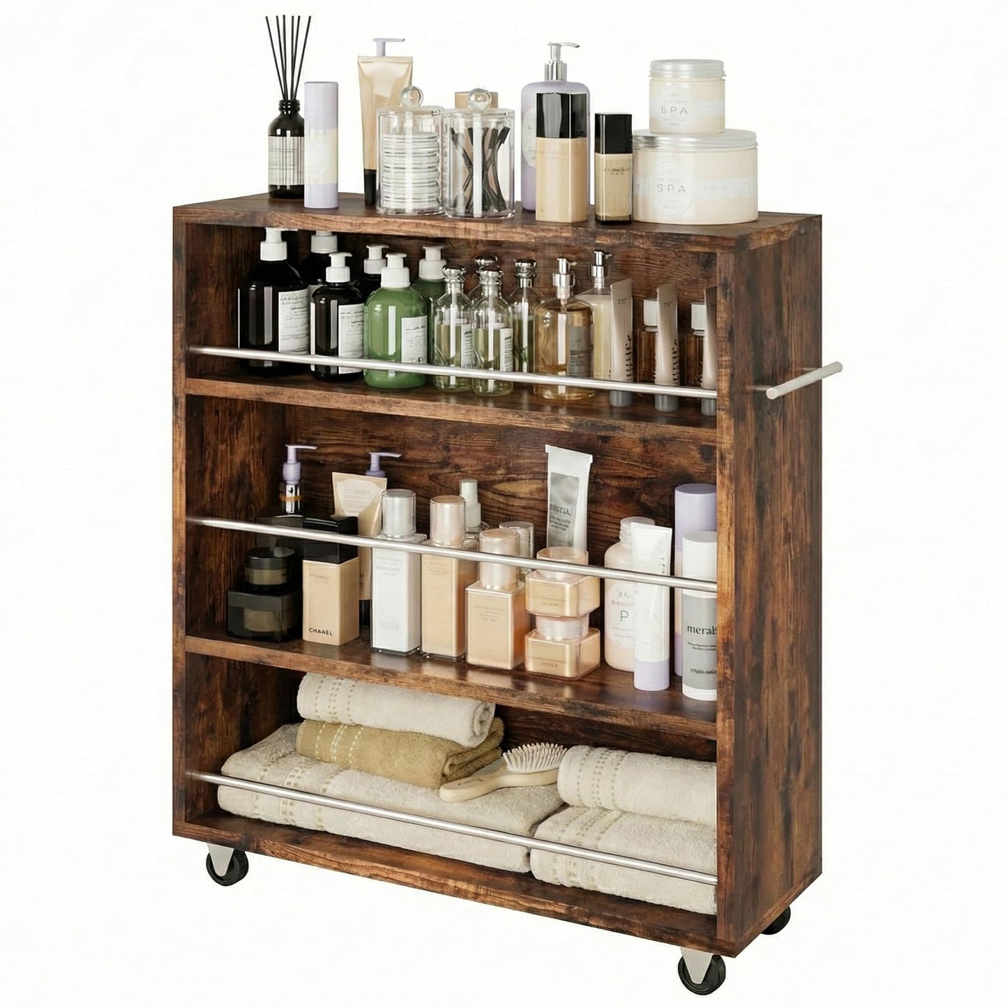 ALBAD Slim Rolling Cart,4-Tier Storage Cart with Wheels,7.9”W Slim Storage Carts with Handle for Kitchen Laundry Narrow Places Bathroom Dining Room Small Spaces