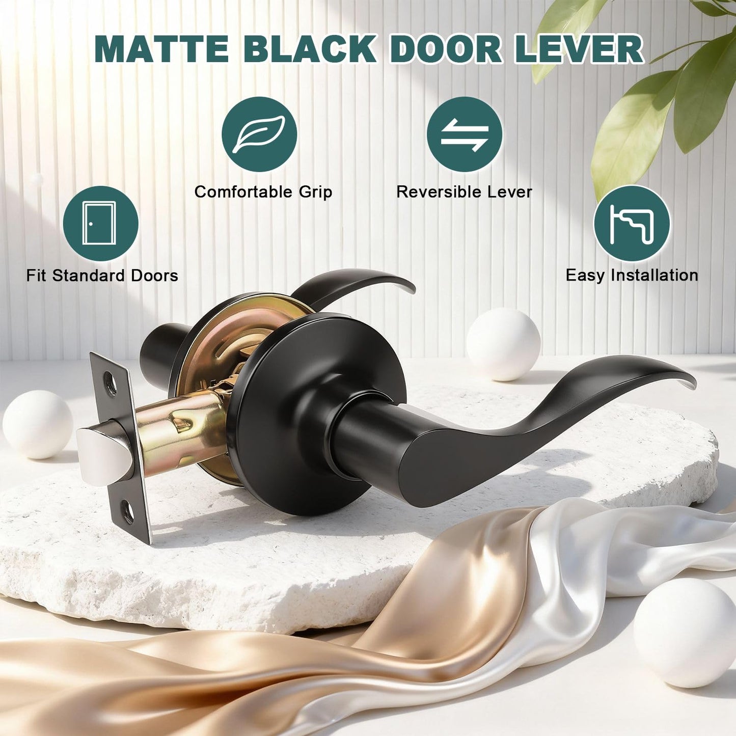 GOBEKOR 10 Pack Black Passage Lever Handle Interior Door Levers Hallway Closet Door Handles Wave Door Lock Keyless Lever Door Handles