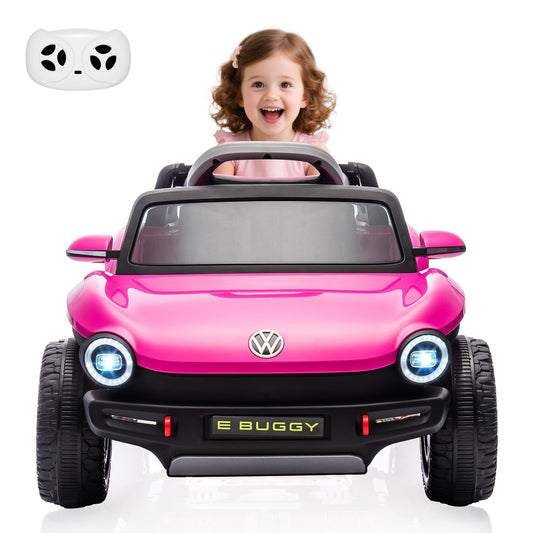 GarveeLife 12V Kids Ride On Car Licensed Volkswagen Beetle Electric Ride On Toy for Toddlers 4 Wheeler Vehicle with Parental Remote, Battery Level Display, LED Lights, USB, Horn, Music, Pink