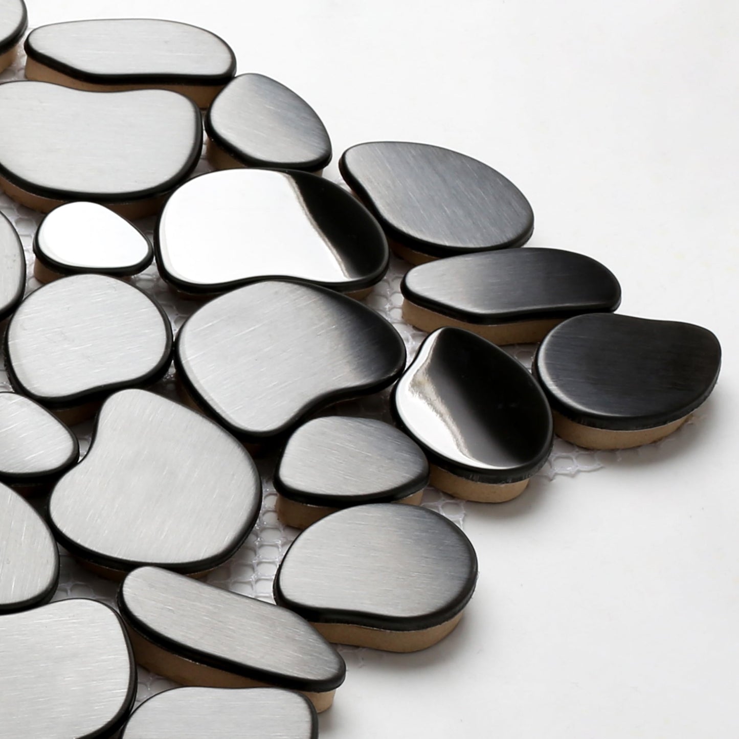 Primoon Black Tile Backsplash Pebble Tile Metal Mosaic Tiles for Kitchen Backsplash Bathroom Shower Floor【5 Sheets】