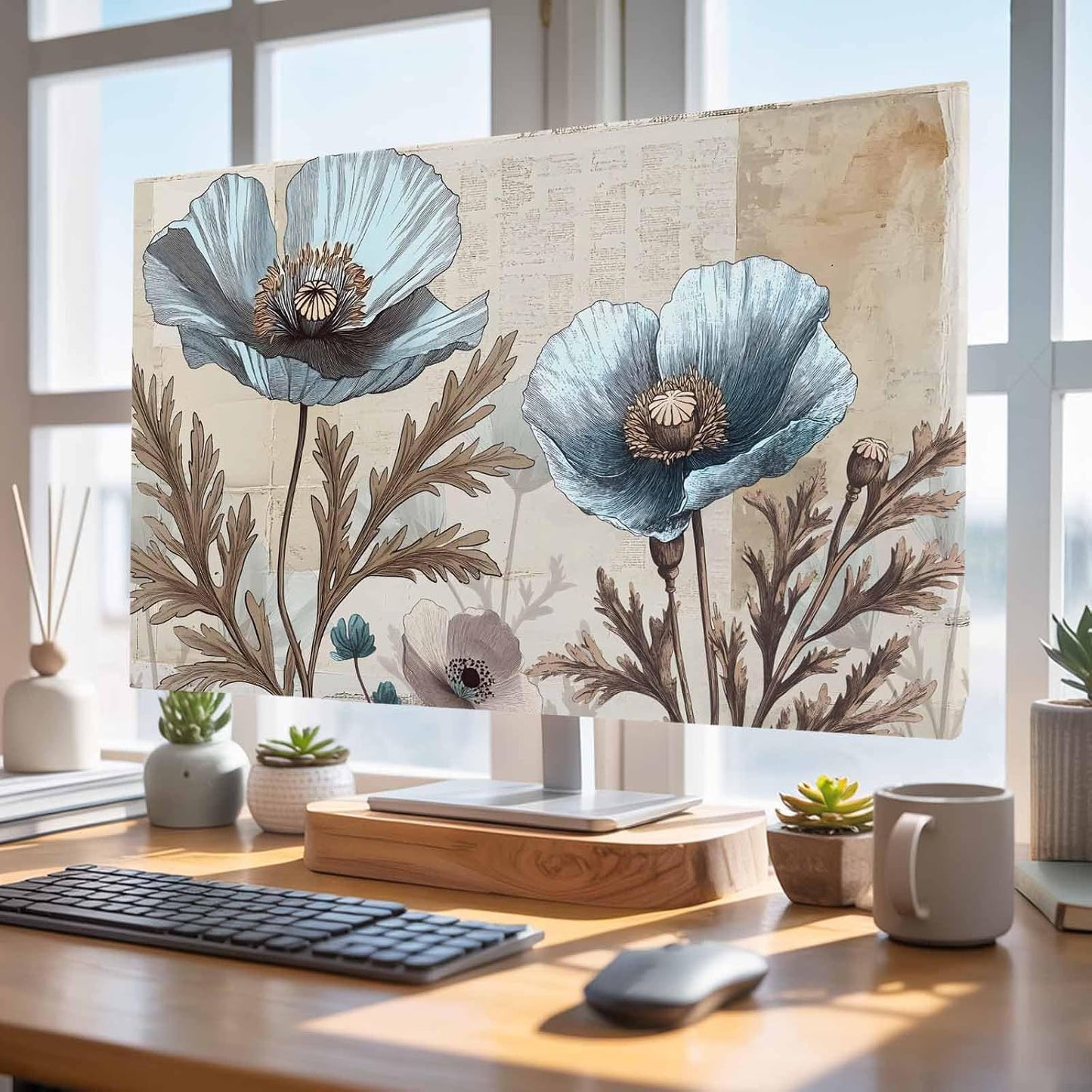 Yukro 65 Inch, 57"x32" Blue Broccoli Indoor TV Dust Cover, Rustic Farmhouse Floral Retro Brown Plant Elastic TV