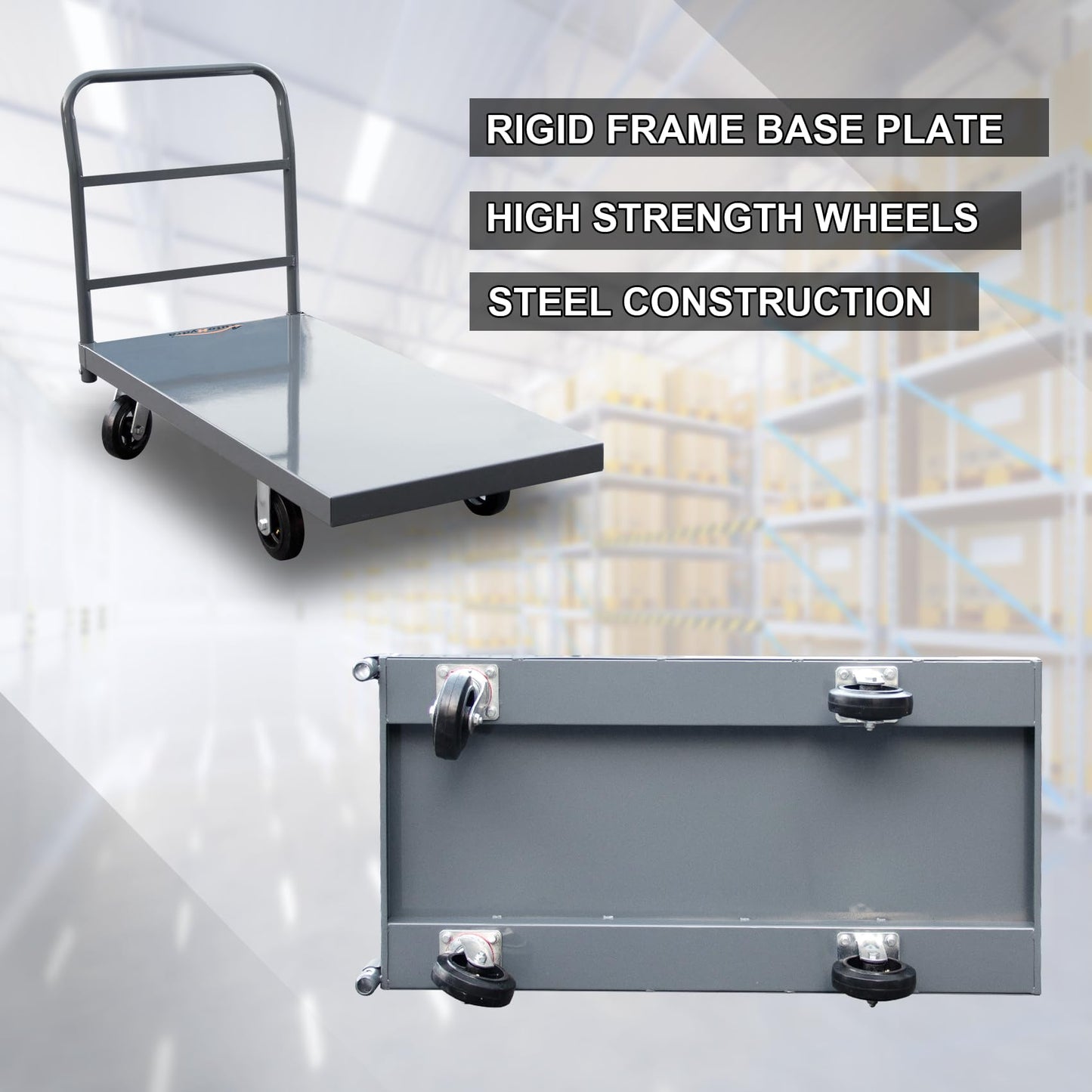 DMC-FPPS 24"x48" Heavy Duty Steel Platform Truck, 2200 lbs Load Capacity Flatbed Hand Truck, Flatbed Cart & Platform Cart with 6" Solid Rubber Casters for Warehouse & Material Handling