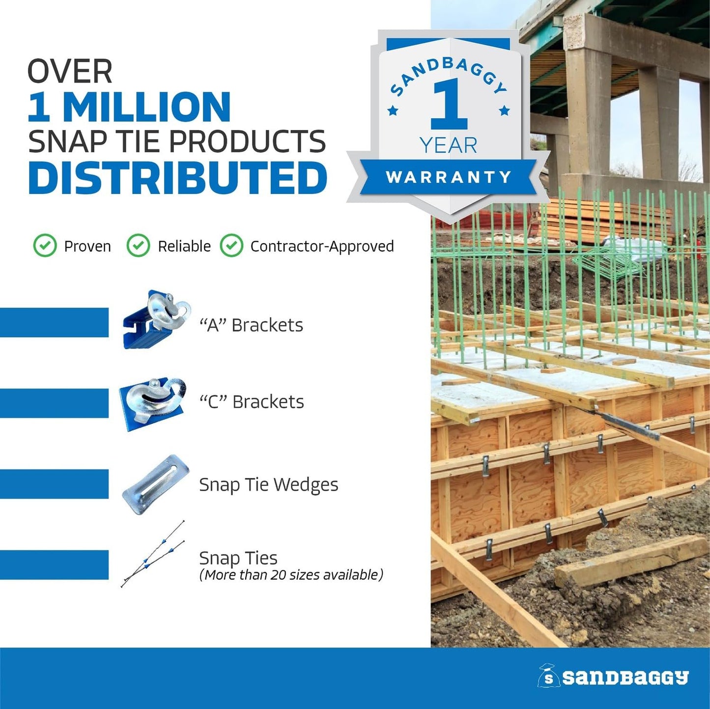 8" Standard Snap Ties for Concrete Forms - 1" Plastic Cones, Integral Heads - 2:1 Safety Factor, 2,250 lbs Working Load - 4 Gauge Steel (Short End - 4.75", 200) - 1 Year Warranty