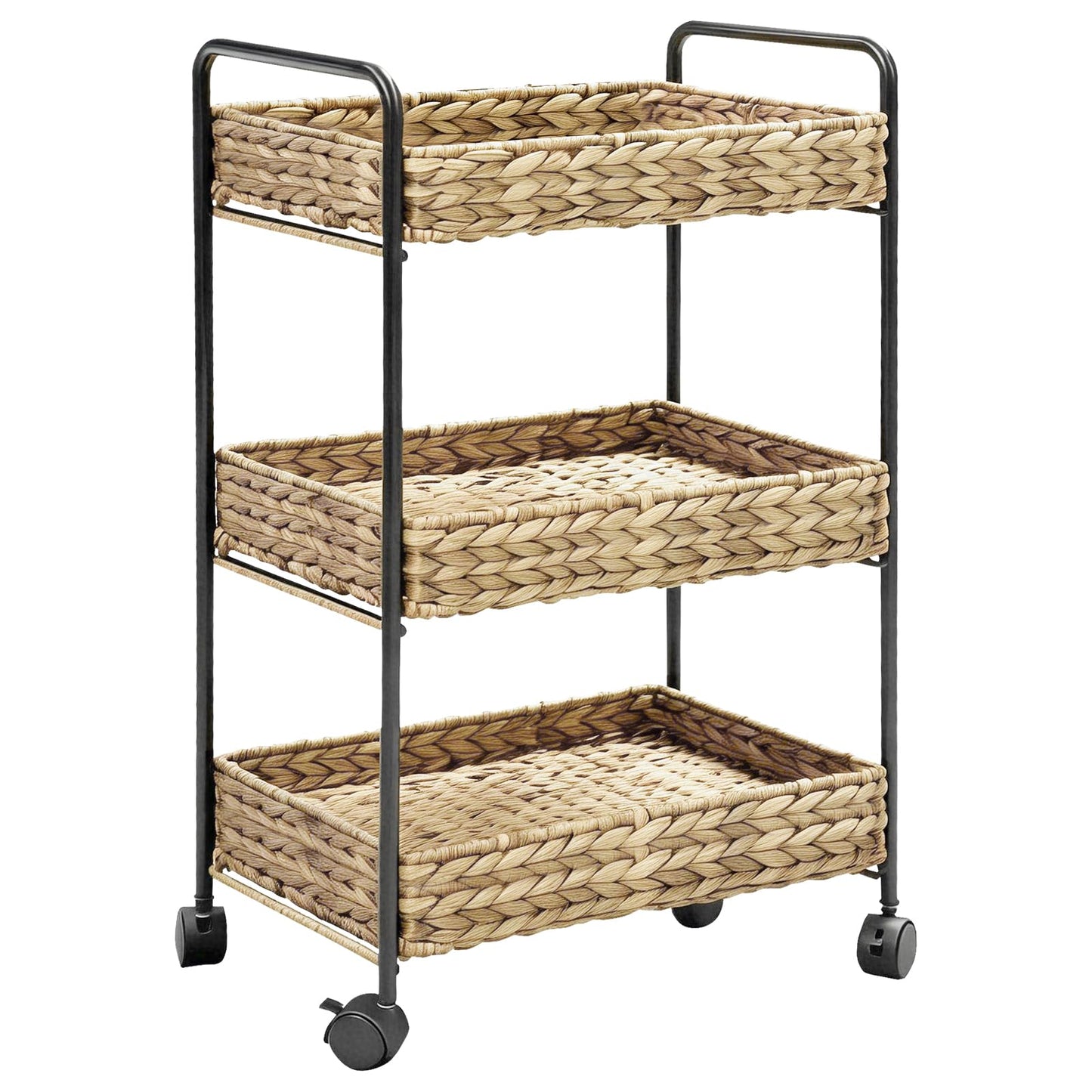 LuyaVogue 3 Tier Bathroom Cart with Woven Baskets, Bedside Cart for Baby Essentials, Boho Nursery Storage Cart, Slim Bathroom Cart Organizer, Natural Wicker Style