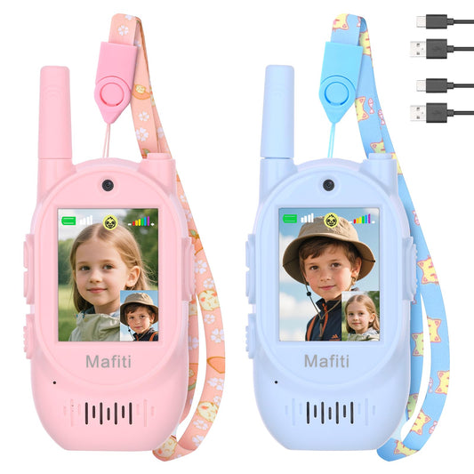 Mafiti Video Walkie Talkies for Kids 2 Pack Rechargeable 1000 Feets Long Range Toddler Toys Birthday Gifts for 3 4 5 6 7 8 Year Old Boys Girls (Blue+Pink)
