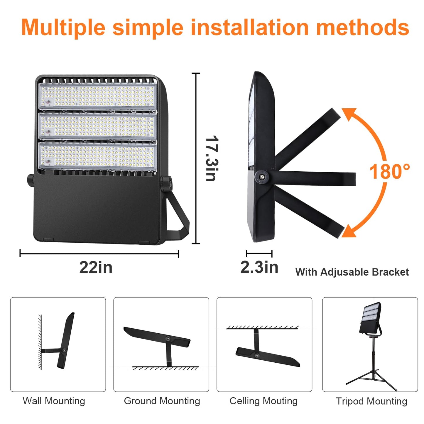 ledmo 360W LED Flood Light Super Bright 42,000LM 5000K Adjustable Mount Outdoor Stadium Lights LED Arena Lights Commercial Lighting Fixture for Garage,Yard