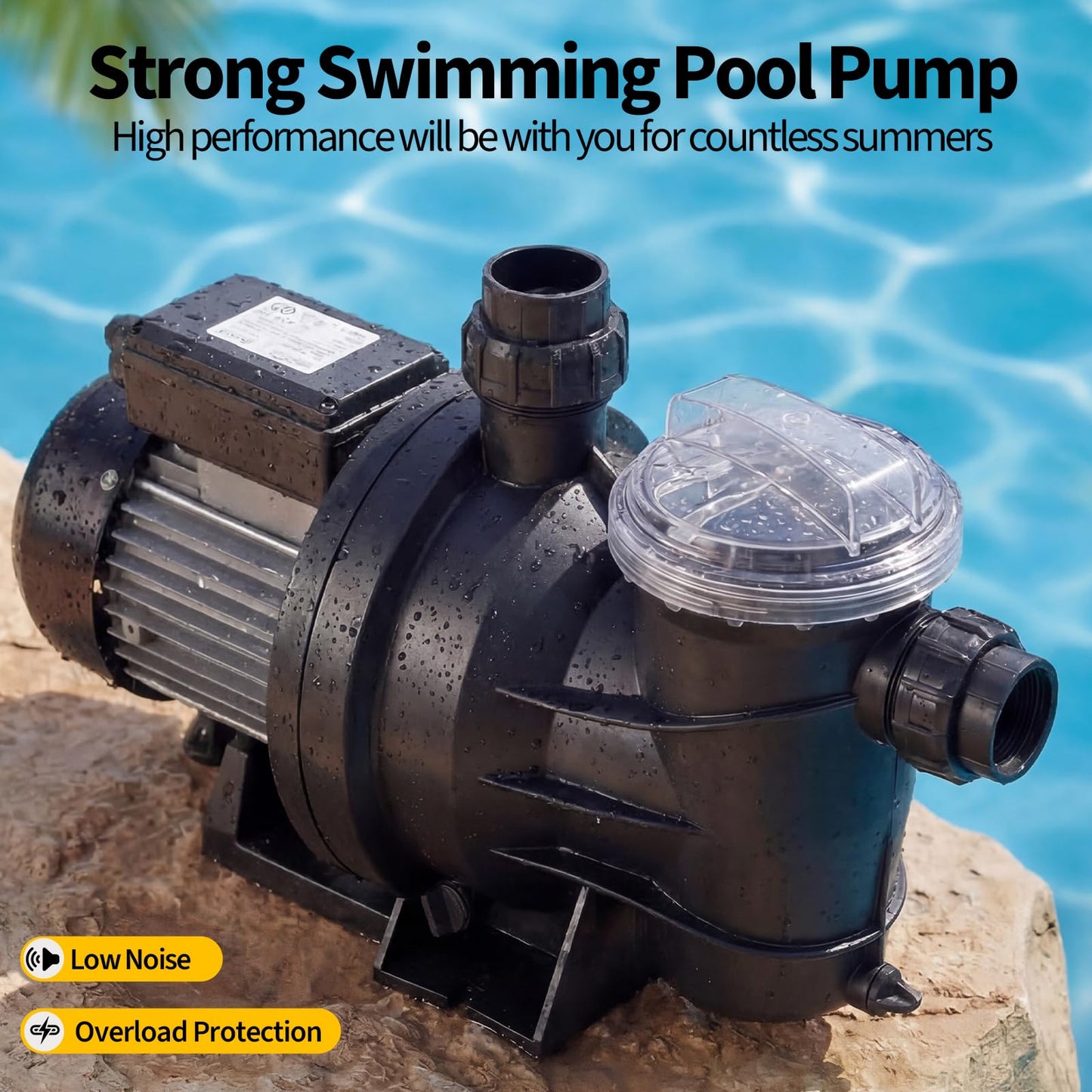 Garvee in/Above Ground Pool Pump High Flow Self Primming Swimming Pool Pump, 115V High Efficiency Pump for Above Ground Pools Pond Hot Tubs Spas, 7FT Power Cord, Quiet Operation (3/4 HP, 2641 GPH)