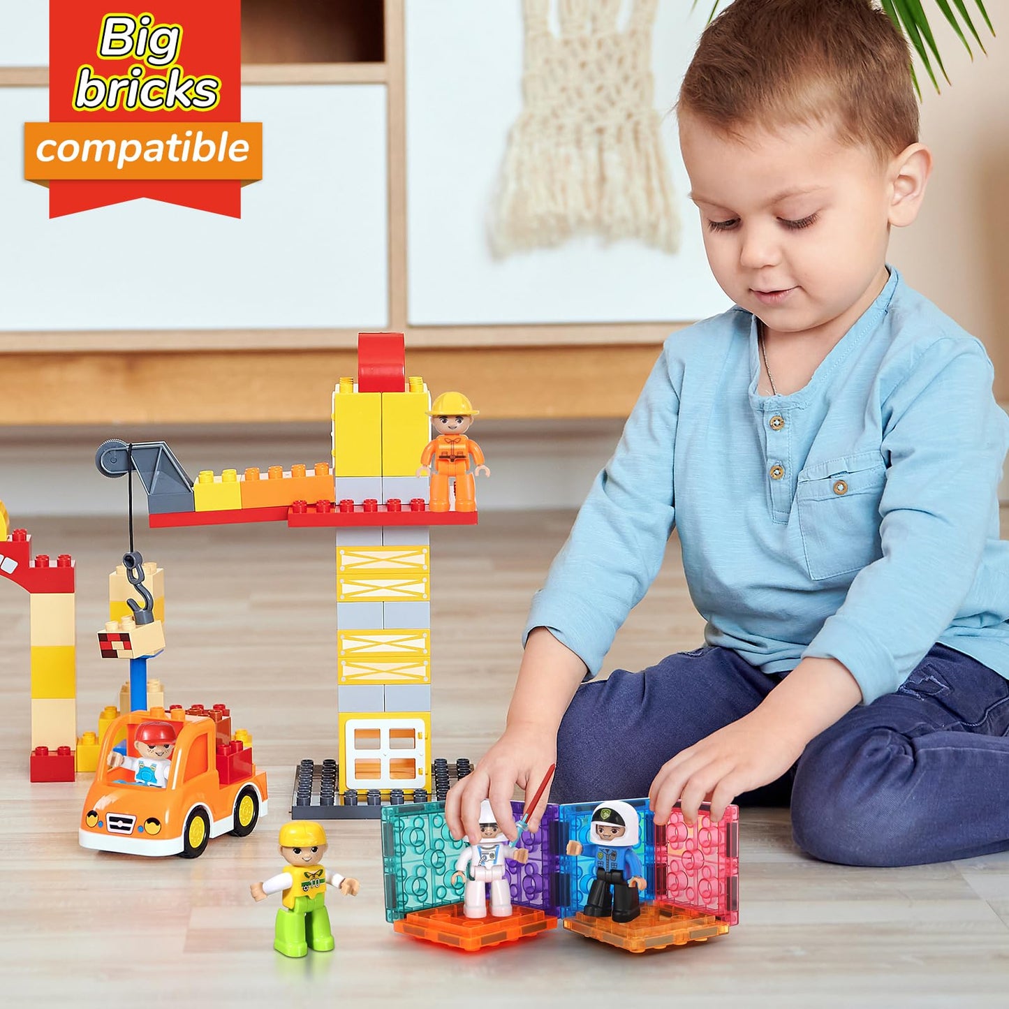 Mruikeny Large Magnetic Figures, 3 Inches Community Figures Set, 12 Pieces Magnetic Play People Magnet Building Toys for Kids Ages 3 4 5 6 7 8+, STEM Learning Toys Magnet Tiles Expansion