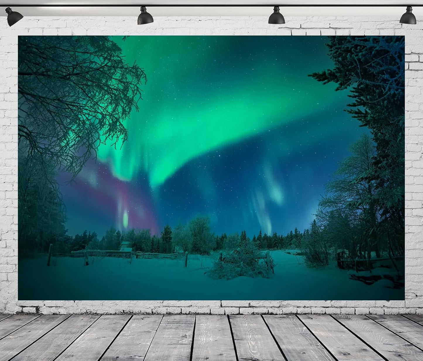 BELECO 10x6.5ft Fabric Aurora Borealis Backdrop Winter Forest Snowfield Northern Lights Night Sky Background Polar