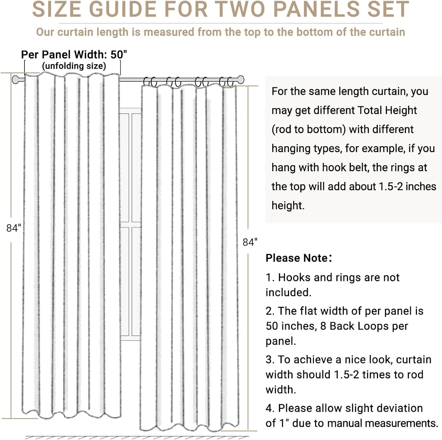 Skiennix 100% Blackout Linen Curtains - Thermal Insulated Drapes for Bedroom | 2 Panels Set, 50" W x 84" L, Ash Grey