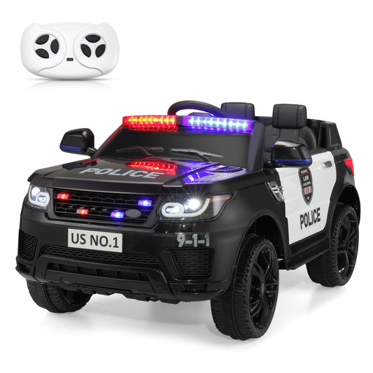 TOBBI Police Car Ride on Electric Car for Kids 1-8 to Drive Battery Powered 12V Ride-on Toys Cop Cars with Remote Control, Siren, Flashing Lights, Music, Spring Suspension, Carbon Black